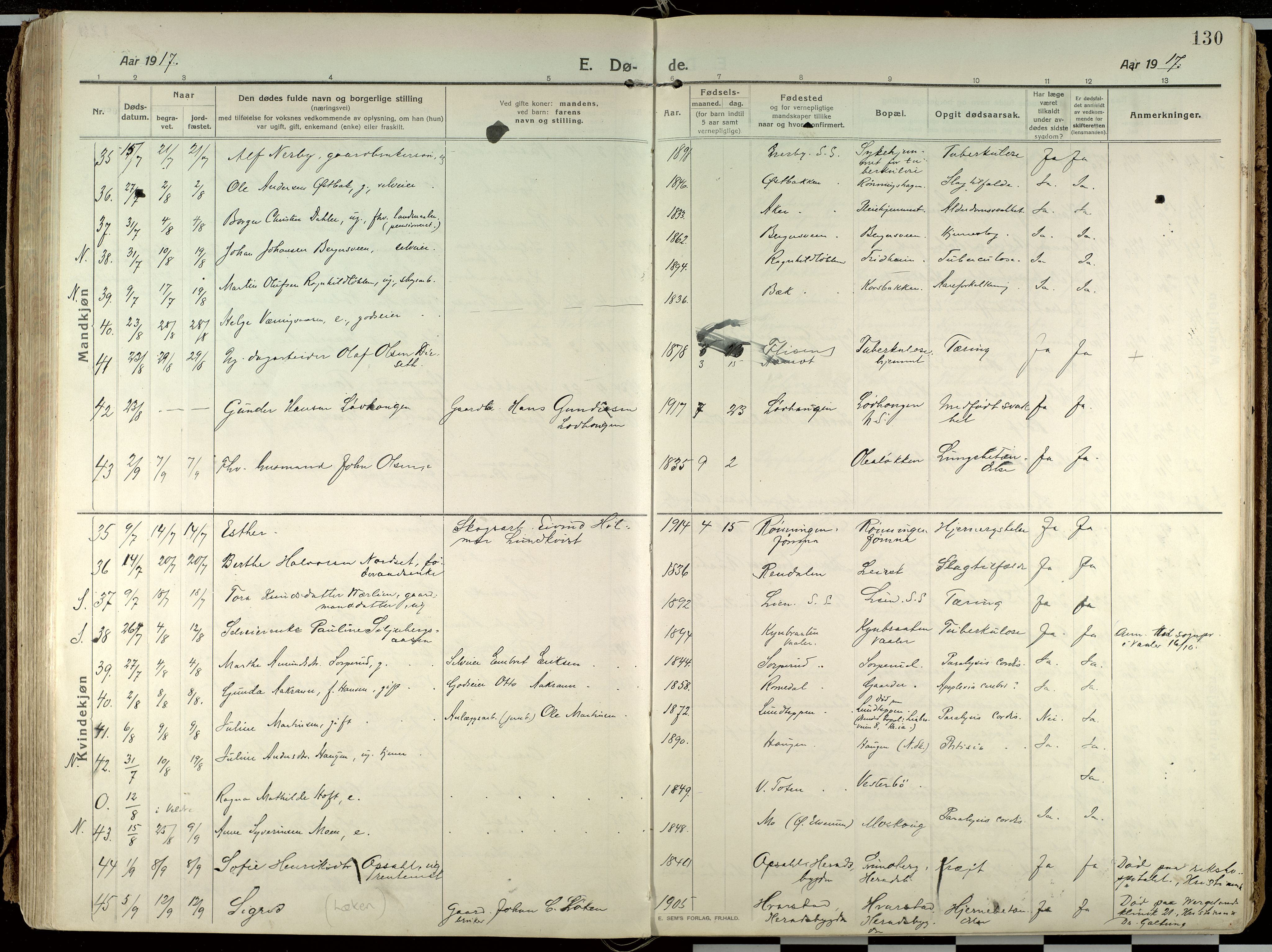 Elverum prestekontor, AV/SAH-PREST-044/H/Ha/Haa/L0021: Parish register (official) no. 21, 1913-1928, p. 130