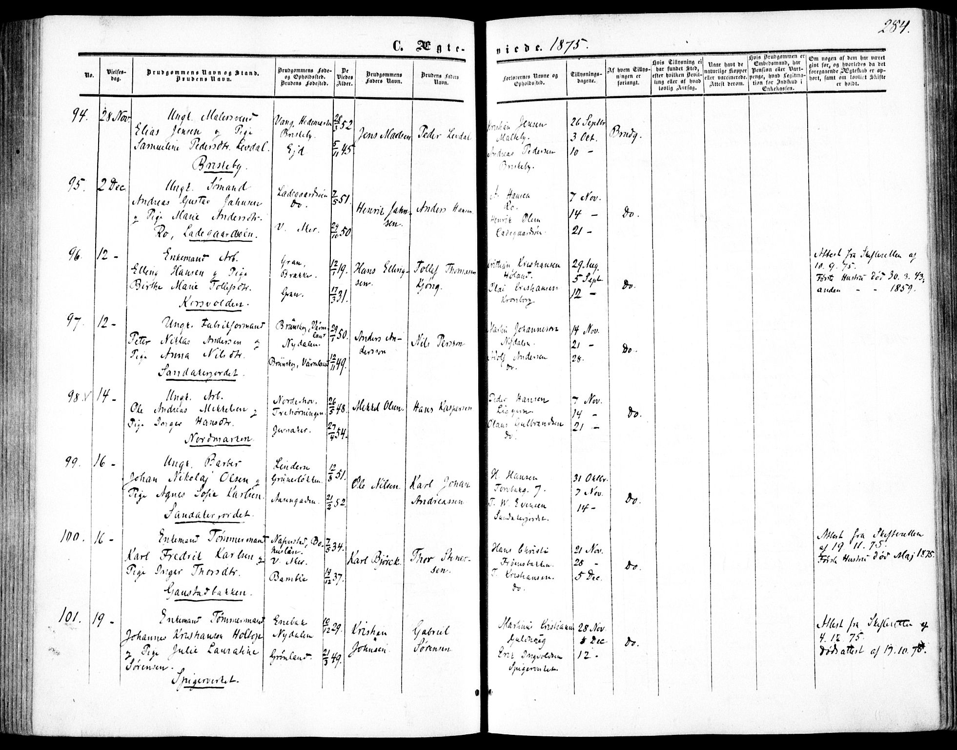 Vestre Aker prestekontor Kirkebøker, AV/SAO-A-10025/F/Fa/L0002: Parish register (official) no. 2, 1855-1877, p. 284