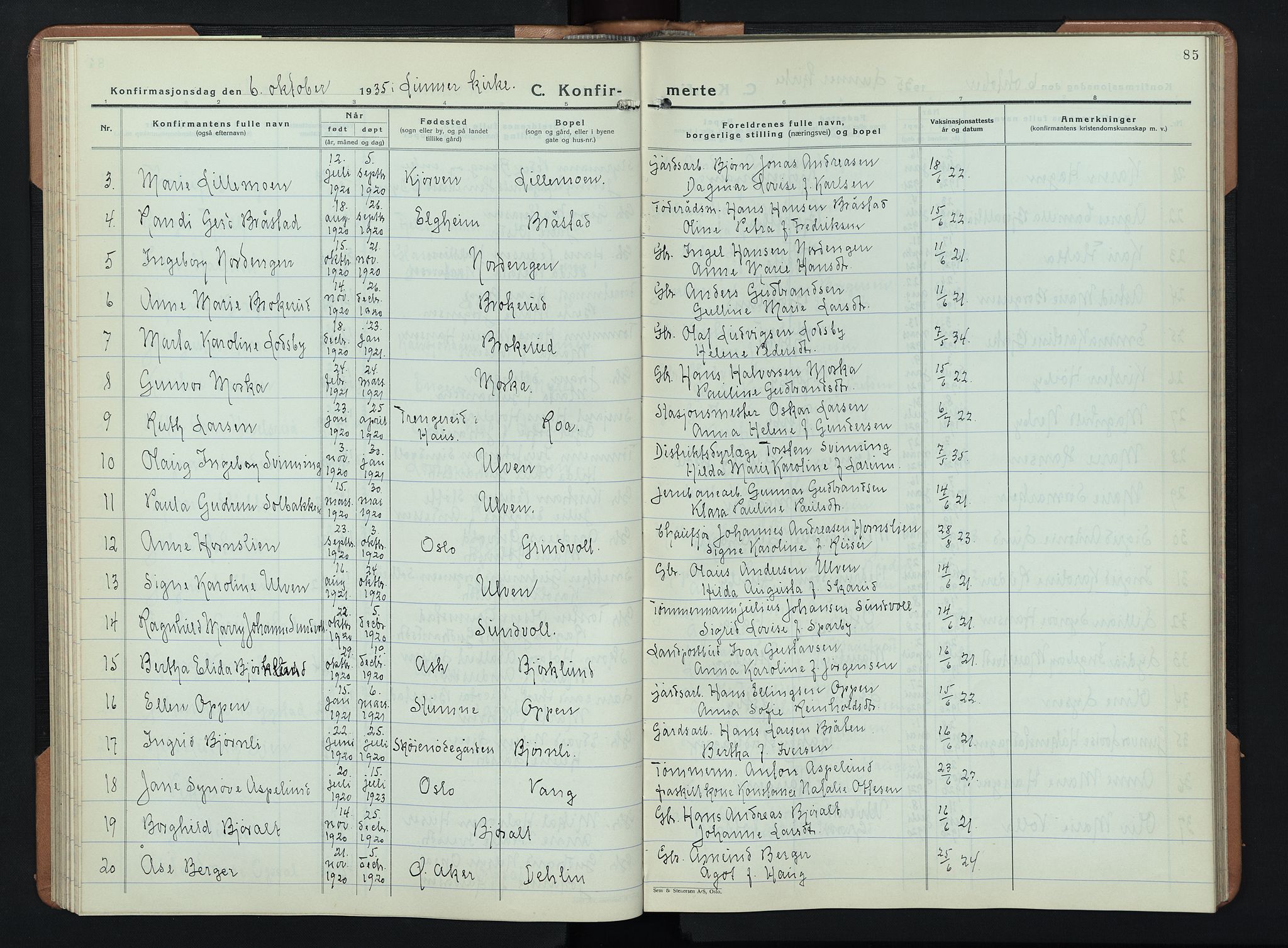 Lunner prestekontor, AV/SAH-PREST-118/H/Ha/Hab/L0003: Parish register (copy) no. 3, 1933-1945, p. 85