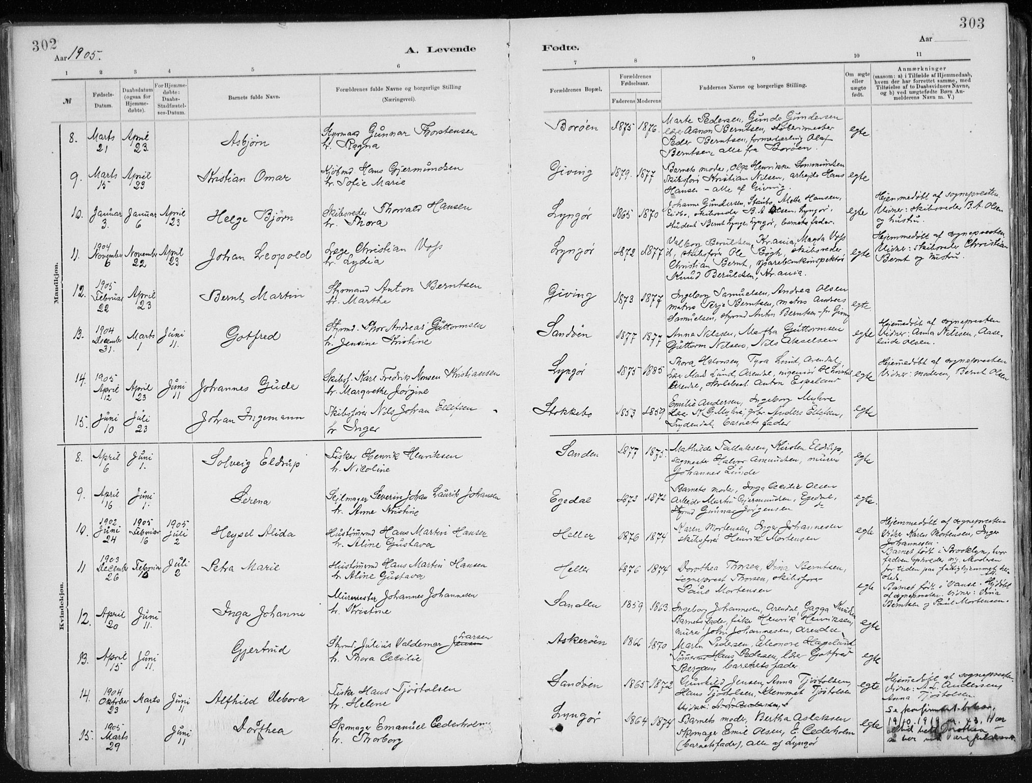 Dypvåg sokneprestkontor, AV/SAK-1111-0007/F/Fa/Faa/L0008: Parish register (official) no. A 8, 1885-1906, p. 302-303