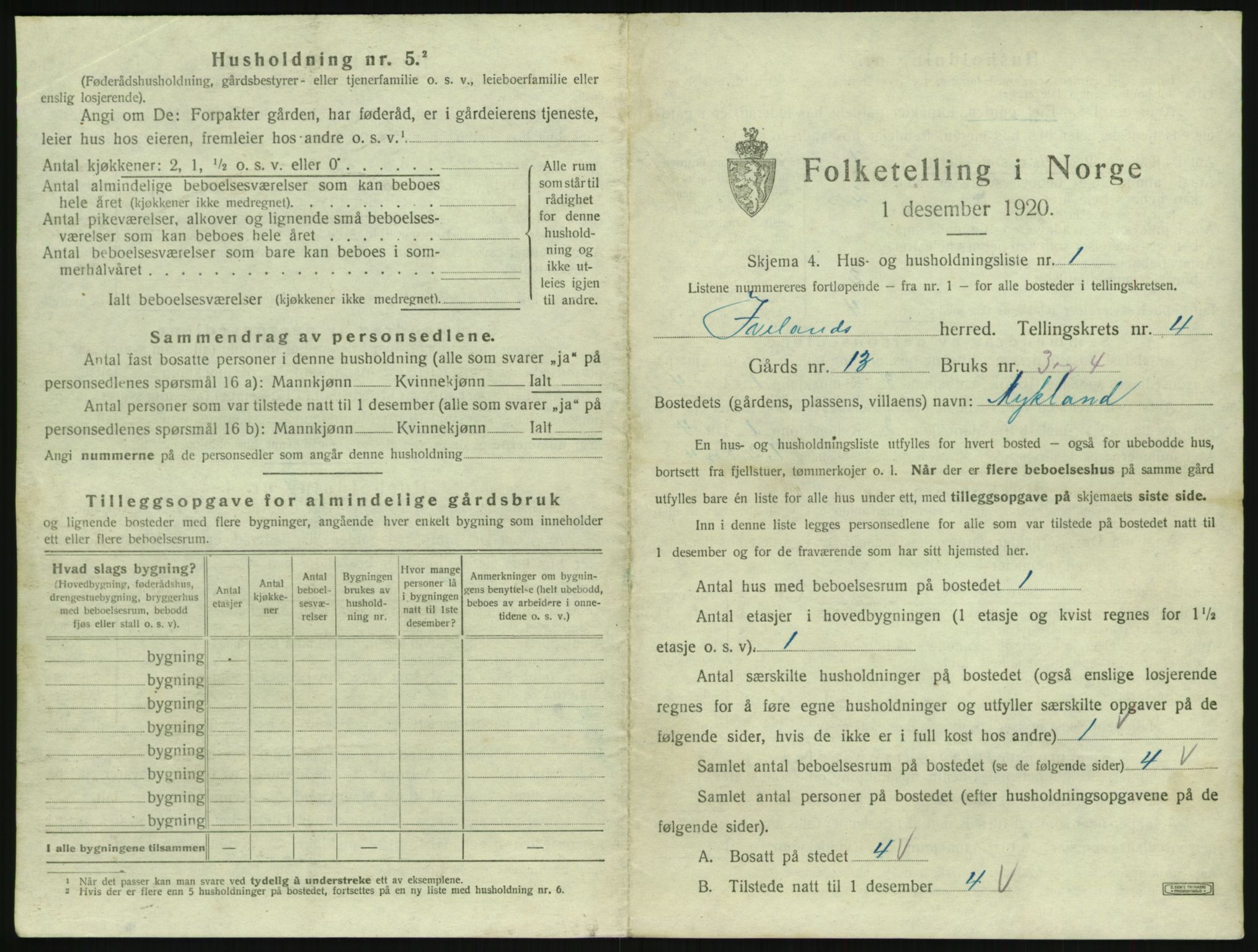 SAK, 1920 census for Iveland, 1920, p. 193