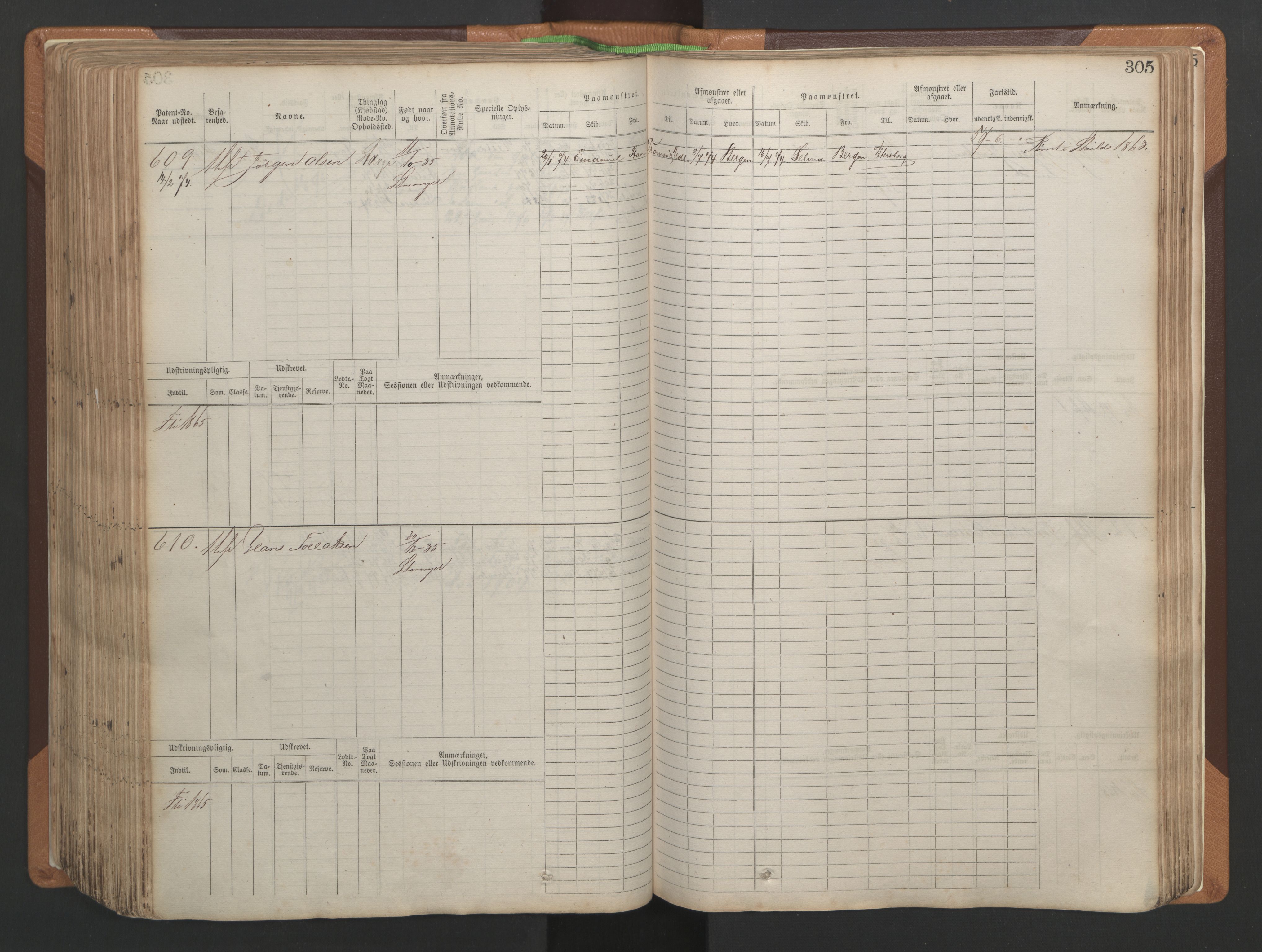 Stavanger sjømannskontor, AV/SAST-A-102006/F/Fb/Fbb/L0004: Sjøfartshovedrulle, patentnr. 1-792 (del 1), 1869-1880, p. 311