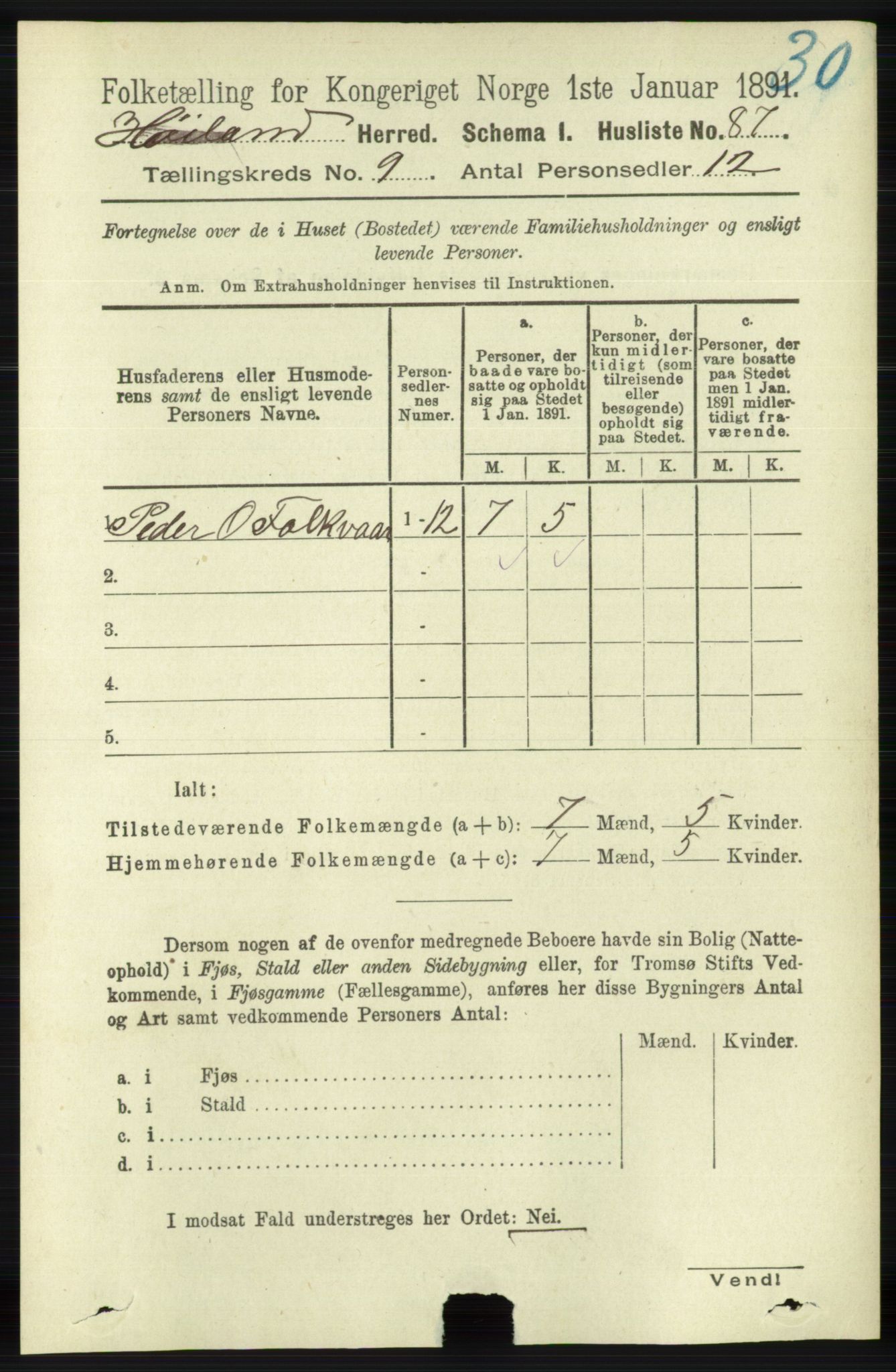 RA, 1891 census for 1123 Høyland, 1891, p. 3545