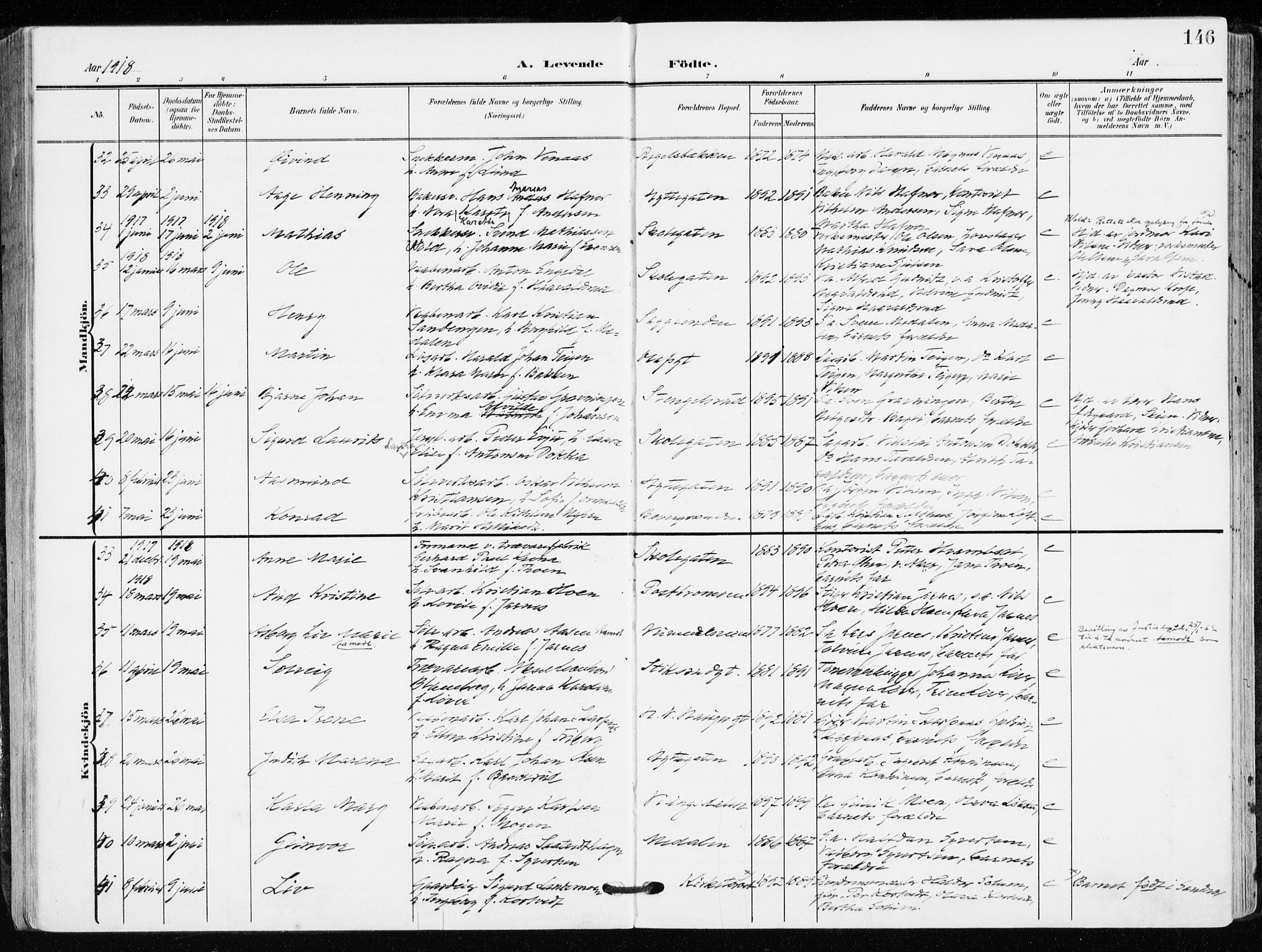 Kongsberg kirkebøker, AV/SAKO-A-22/F/Fb/L0004: Parish register (official) no. II 4, 1906-1918, p. 146