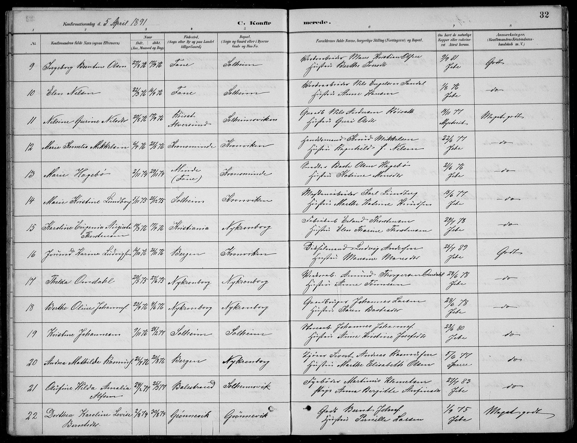 Årstad Sokneprestembete, SAB/A-79301/H/Hab/L0011: Parish register (copy) no. B 1, 1886-1901, p. 32