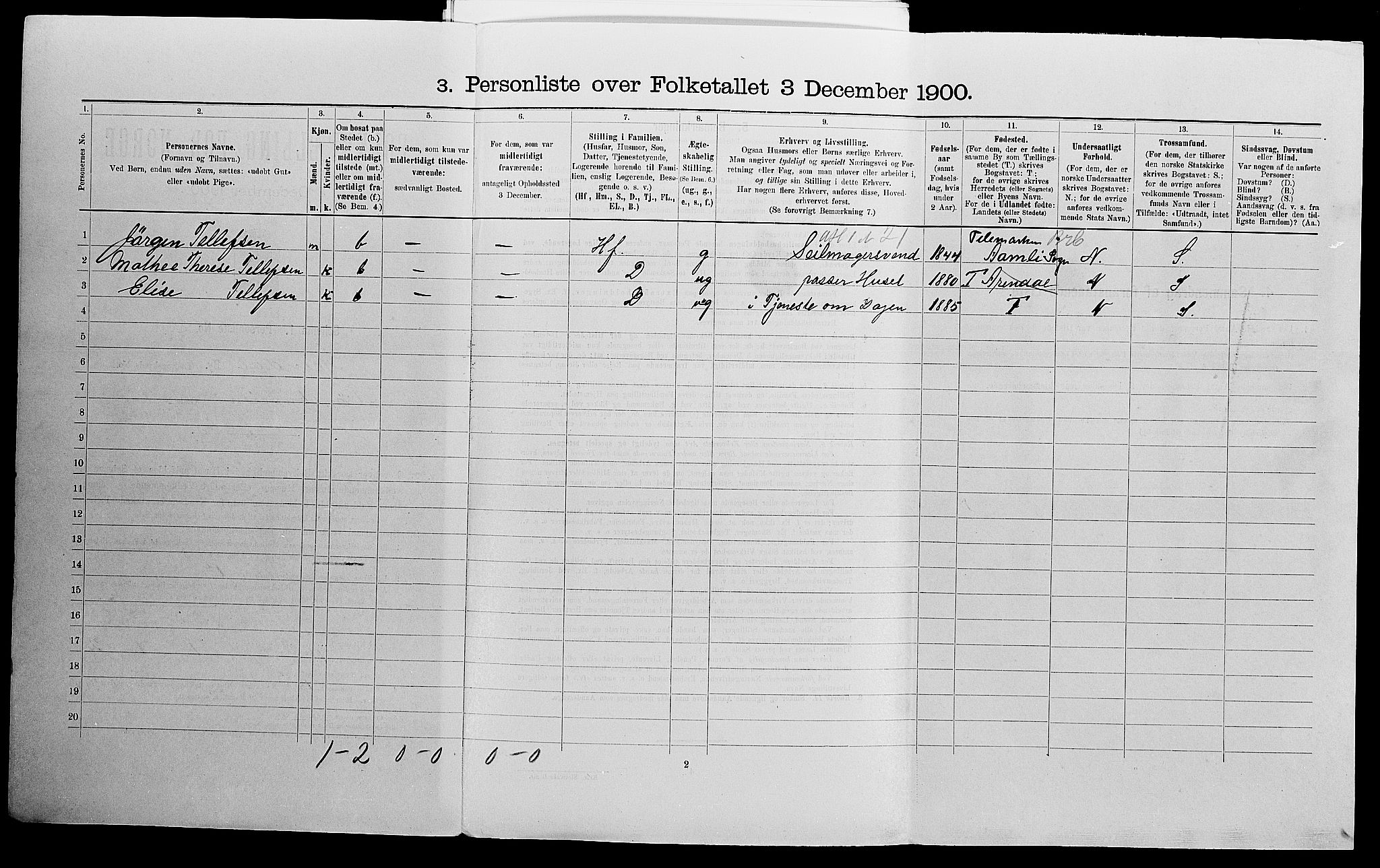 SAK, 1900 census for Arendal, 1900, p. 1735