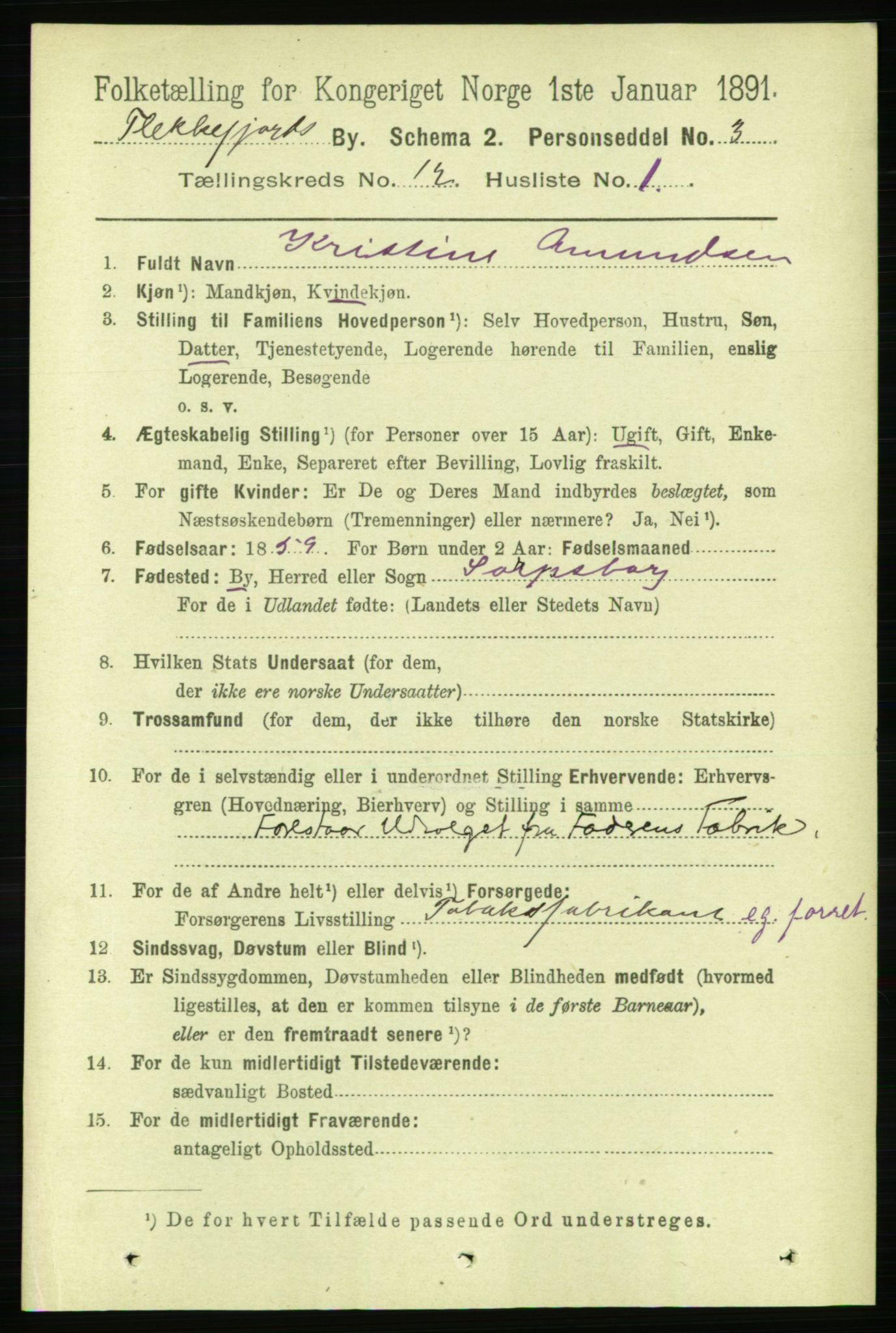 RA, 1891 census for 1004 Flekkefjord, 1891, p. 1693