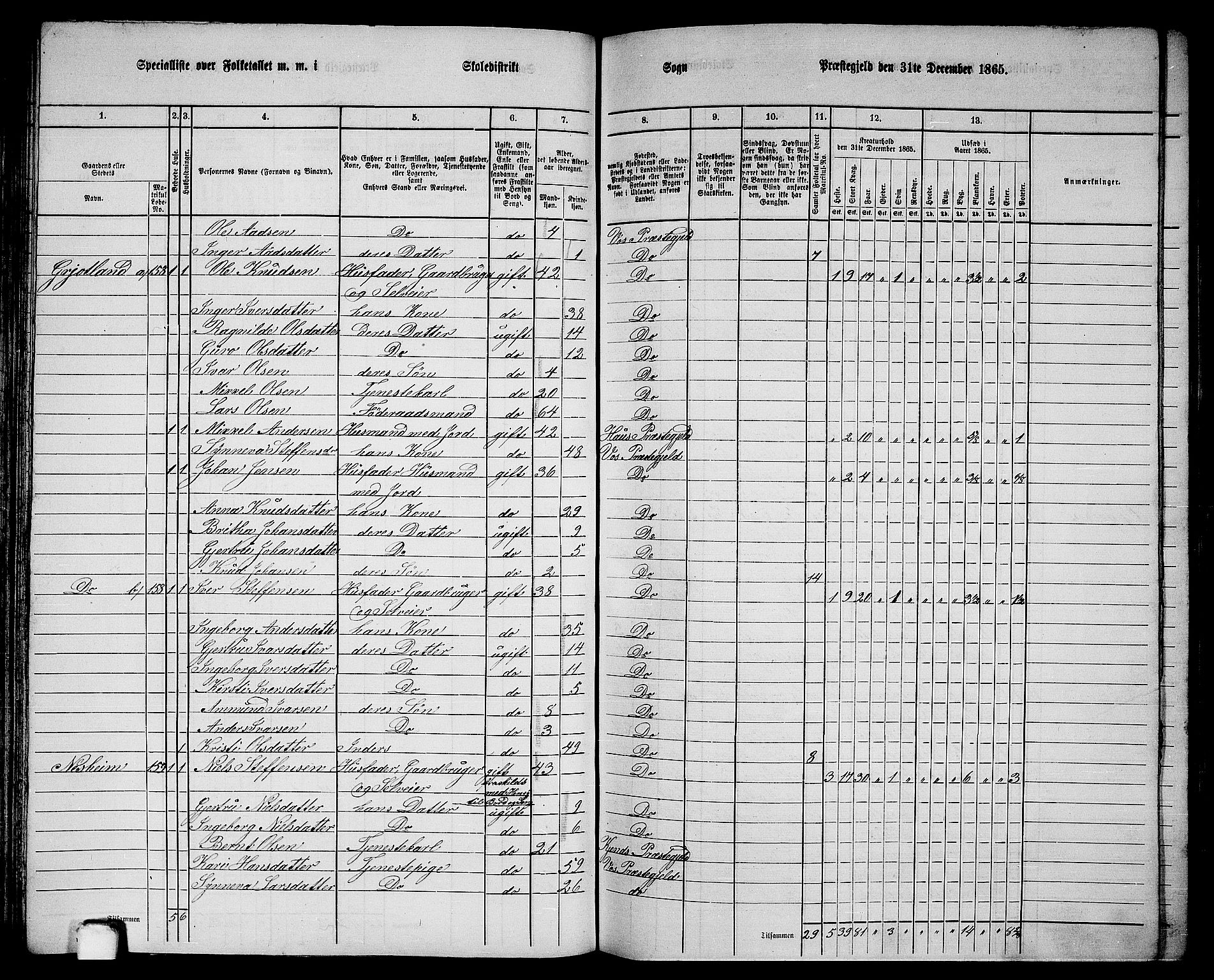 RA, 1865 census for Voss, 1865, p. 94