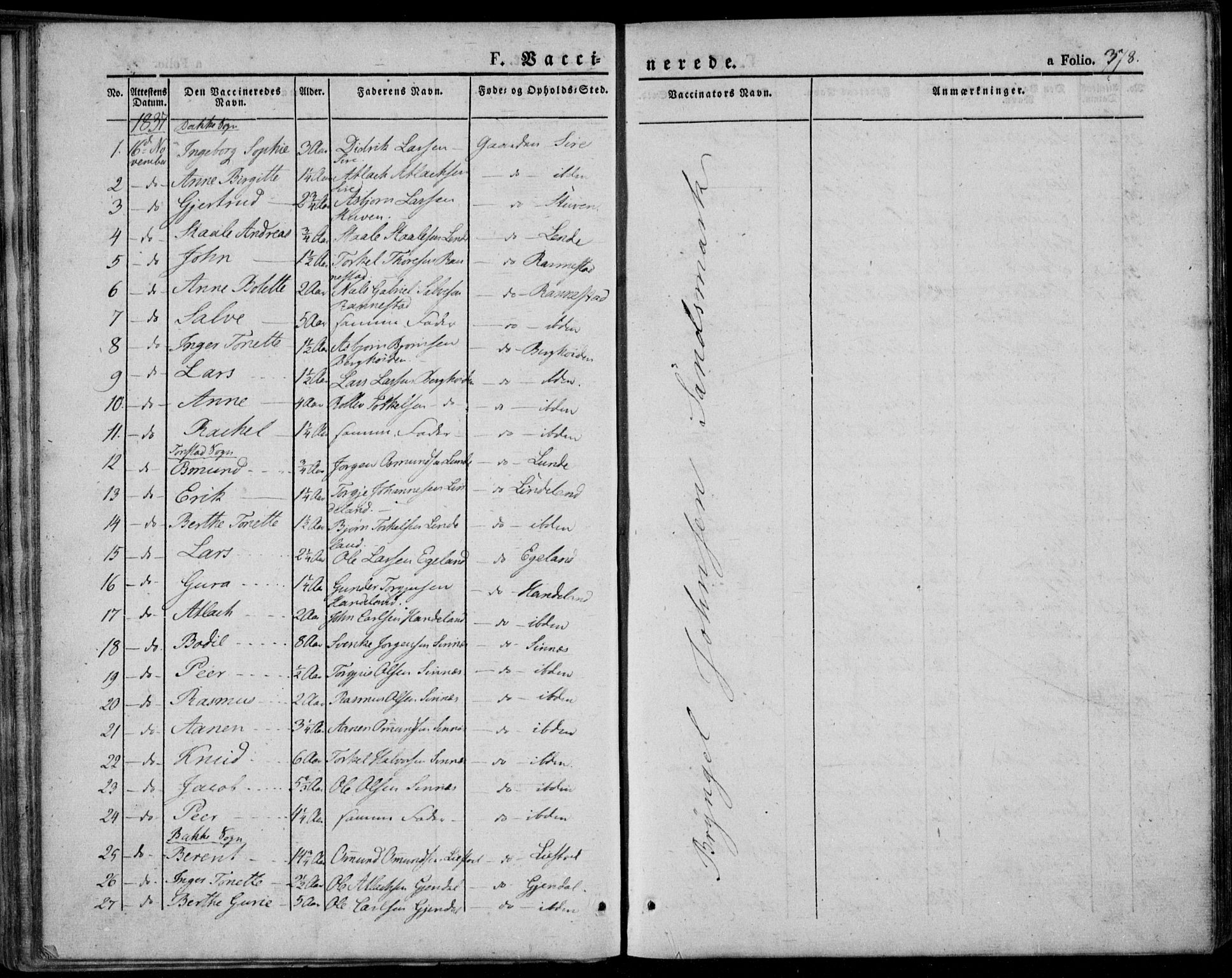 Bakke sokneprestkontor, SAK/1111-0002/F/Fa/Faa/L0004: Parish register (official) no. A 4, 1834-1846, p. 378