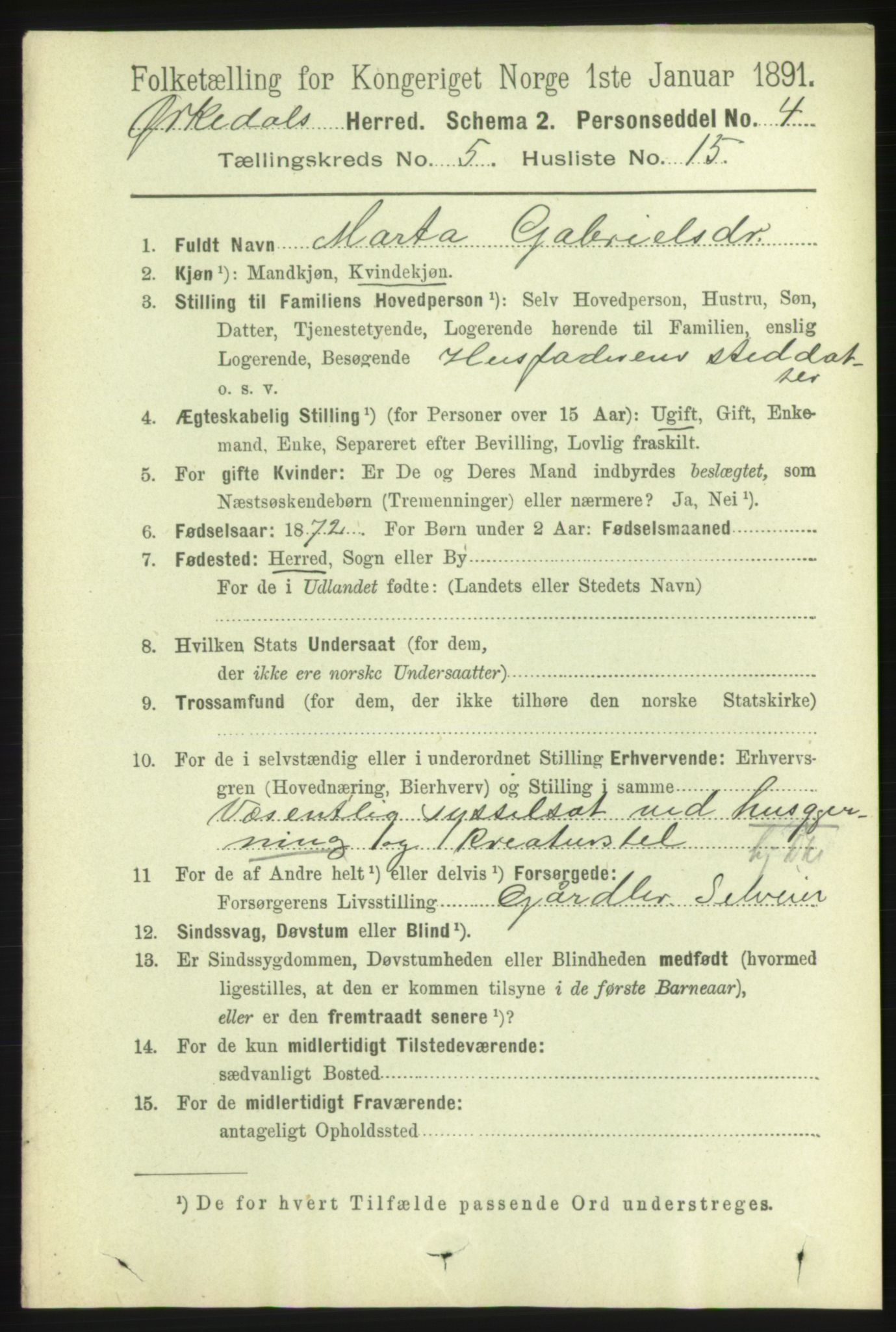 RA, 1891 census for 1638 Orkdal, 1891, p. 2607