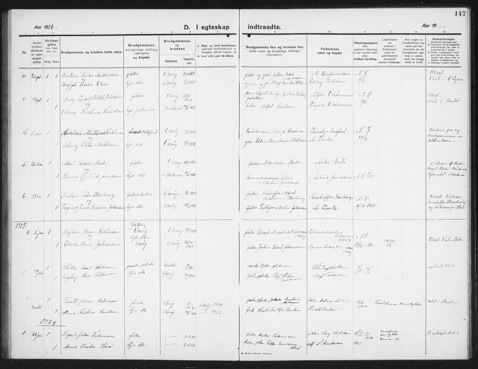 Ministerialprotokoller, klokkerbøker og fødselsregistre - Nordland, AV/SAT-A-1459/807/L0124: Parish register (copy) no. 807C02, 1910-1935, p. 147