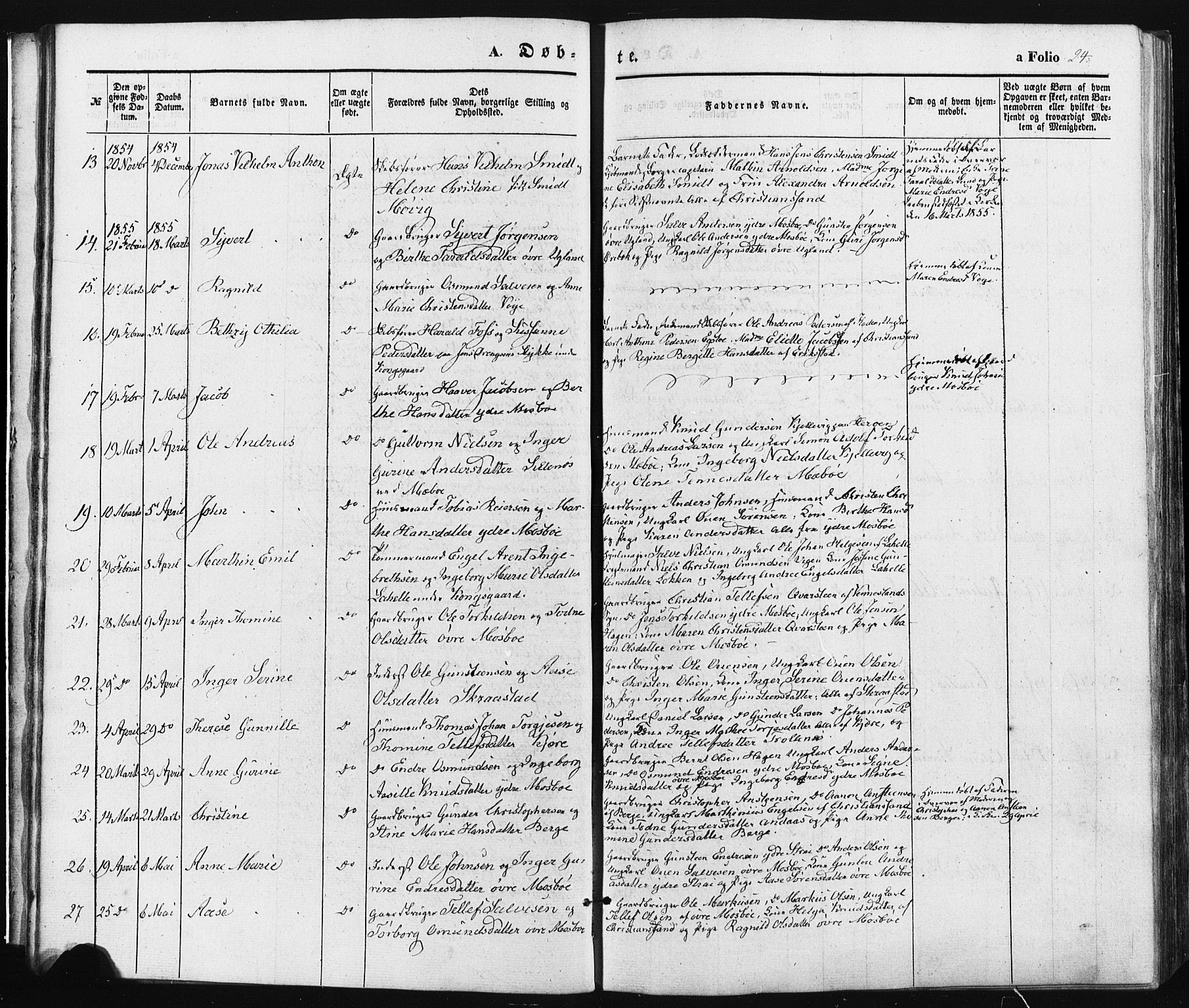 Oddernes sokneprestkontor, SAK/1111-0033/F/Fa/Faa/L0007: Parish register (official) no. A 7, 1851-1863, p. 24