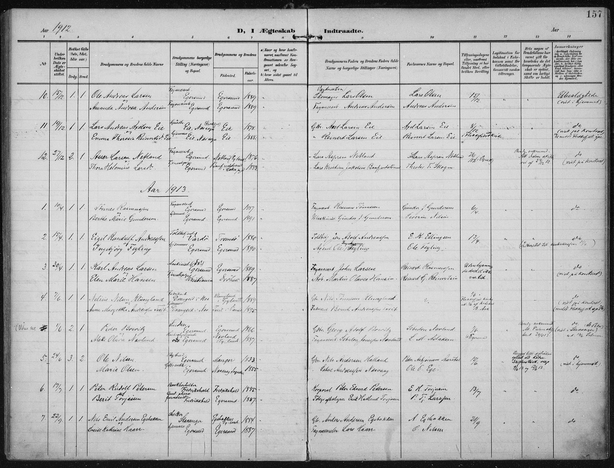 Eigersund sokneprestkontor, SAST/A-101807/S08/L0022: Parish register (official) no. A 21, 1905-1928, p. 157