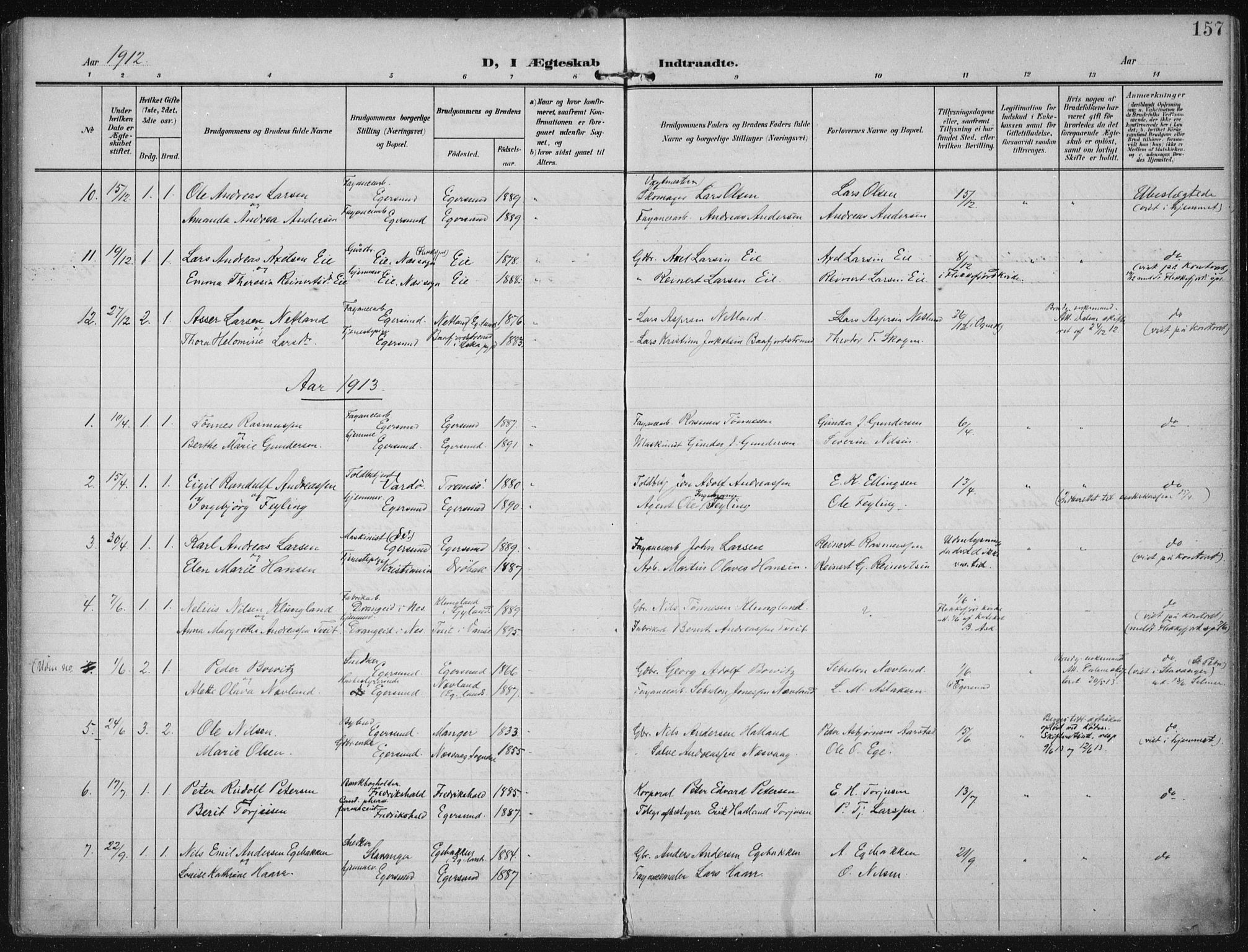 Eigersund sokneprestkontor, AV/SAST-A-101807/S08/L0022: Parish register (official) no. A 21, 1905-1928, p. 157