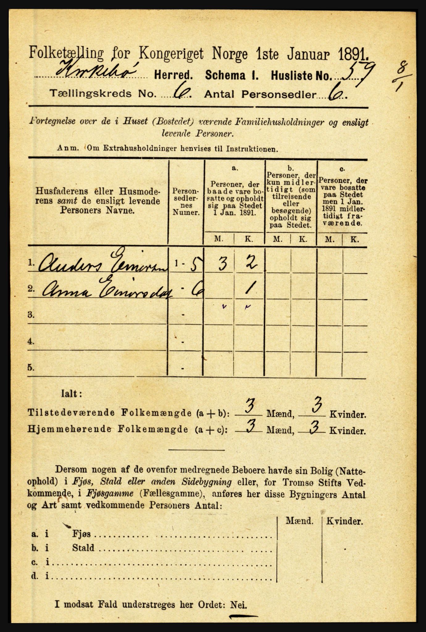 RA, 1891 census for 1416 Kyrkjebø, 1891, p. 1372