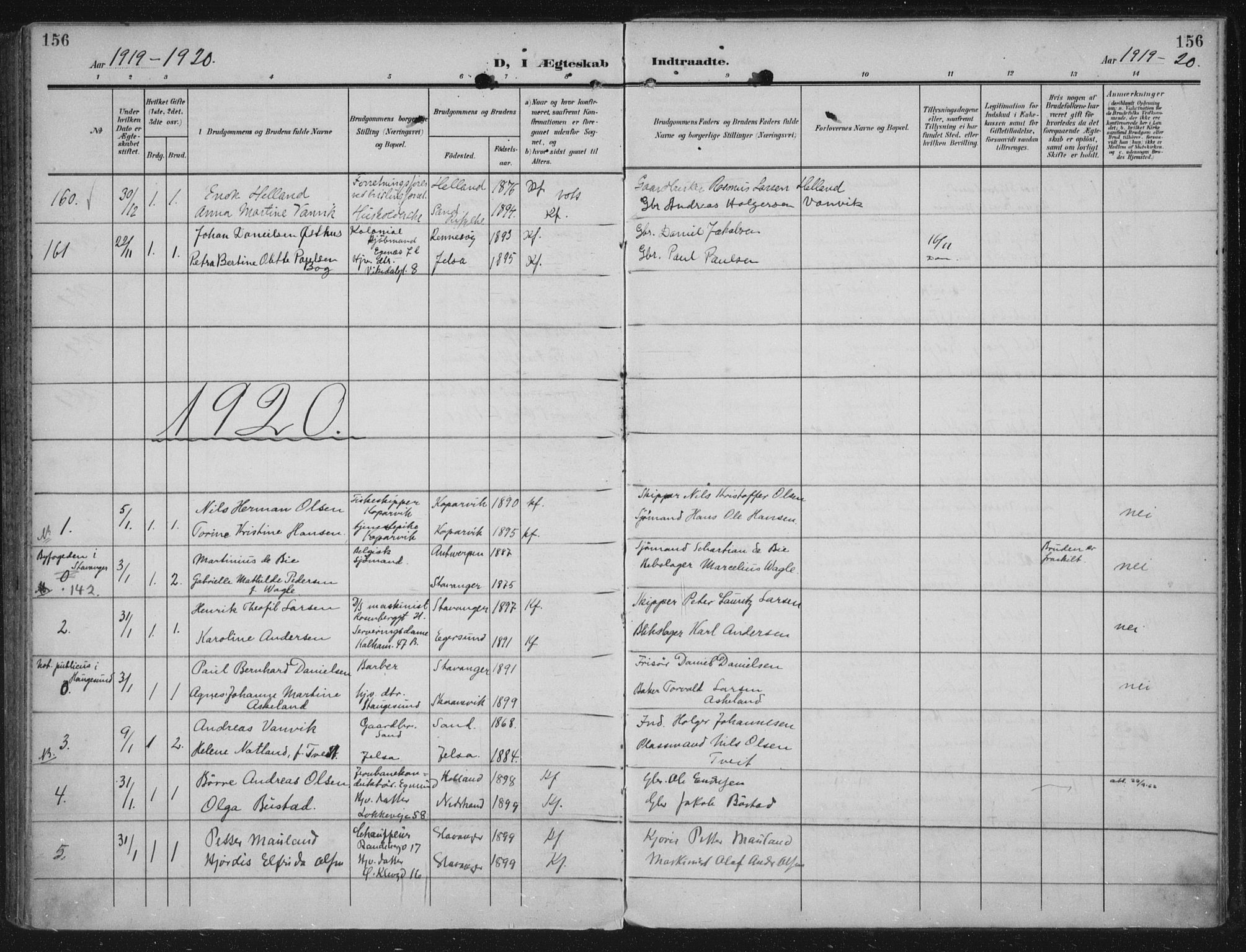 Domkirken sokneprestkontor, SAST/A-101812/002/A/L0016: Parish register (official) no. A 33, 1905-1922, p. 156
