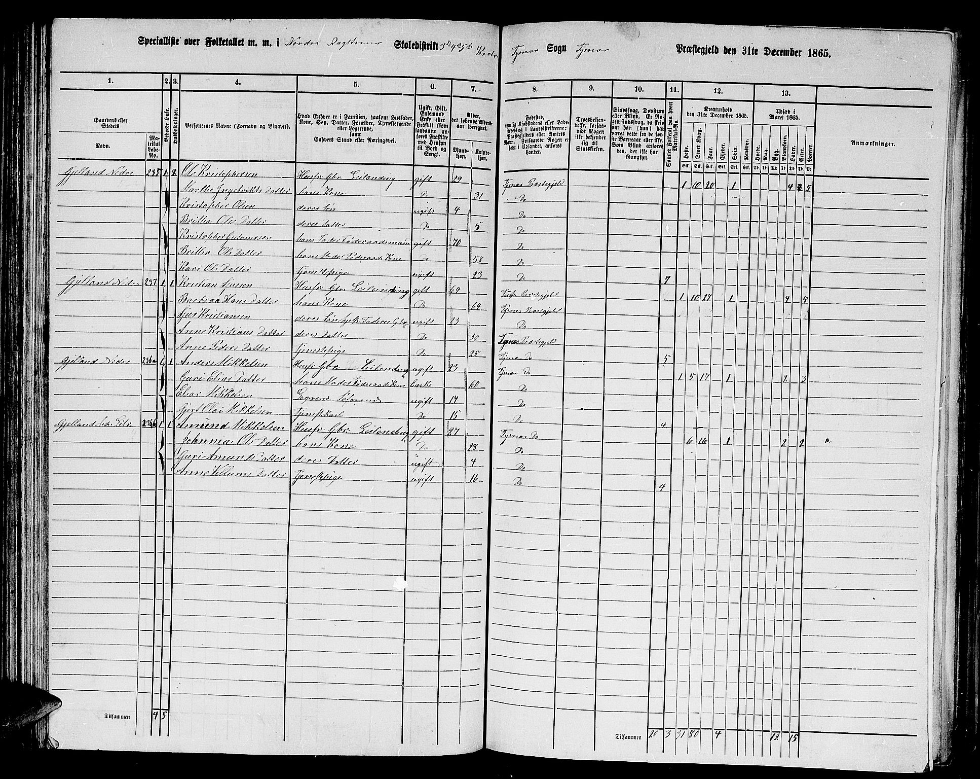 RA, 1865 census for Tysnes, 1865, p. 92