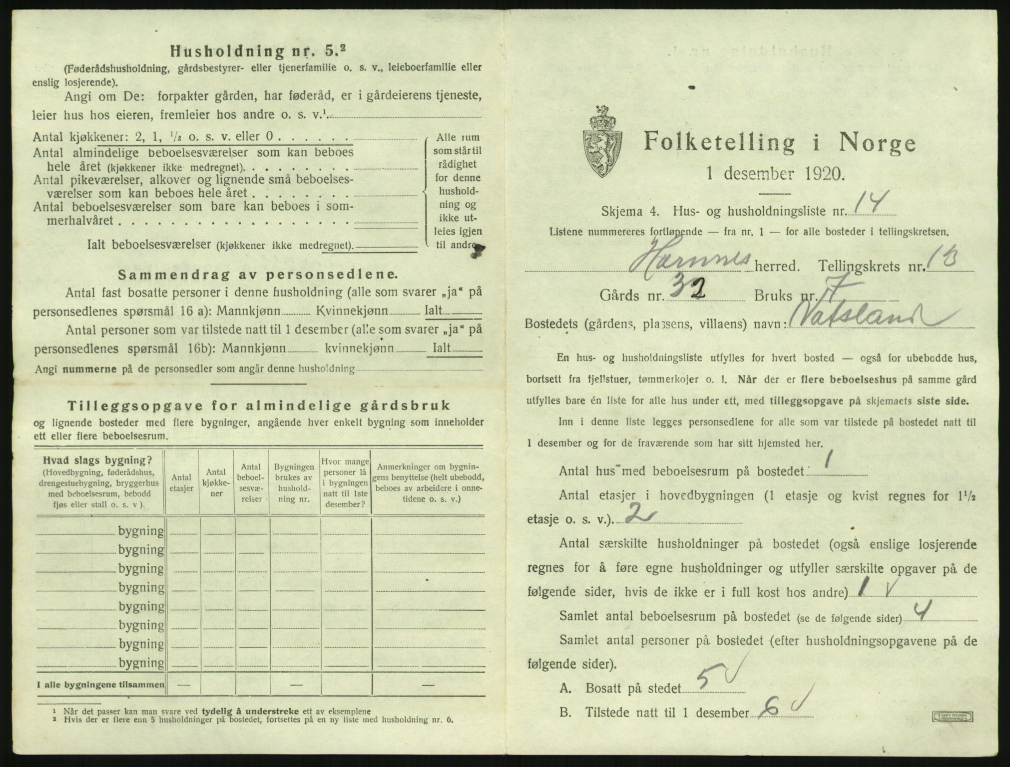 SAK, 1920 census for Hornnes, 1920, p. 531