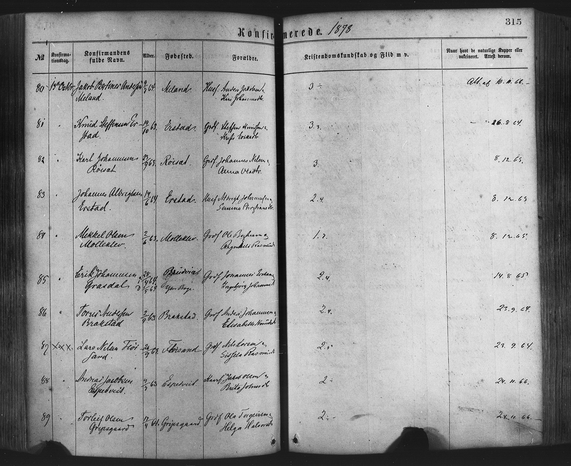 Hamre sokneprestembete, AV/SAB-A-75501/H/Ha/Haa/Haaa/L0015: Parish register (official) no. A 15, 1870-1881, p. 315