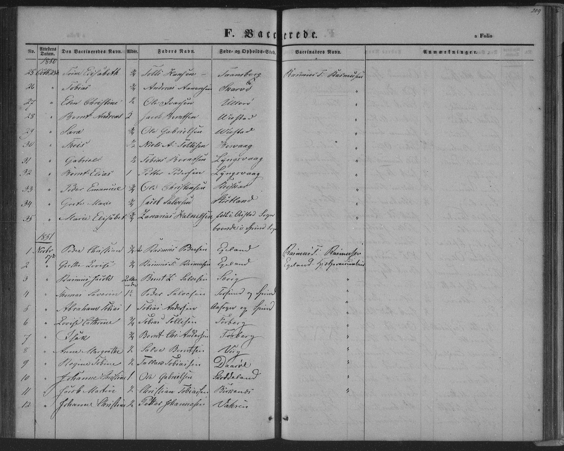 Herad sokneprestkontor, SAK/1111-0018/F/Fa/Fab/L0003: Parish register (official) no. A 3, 1844-1853, p. 209