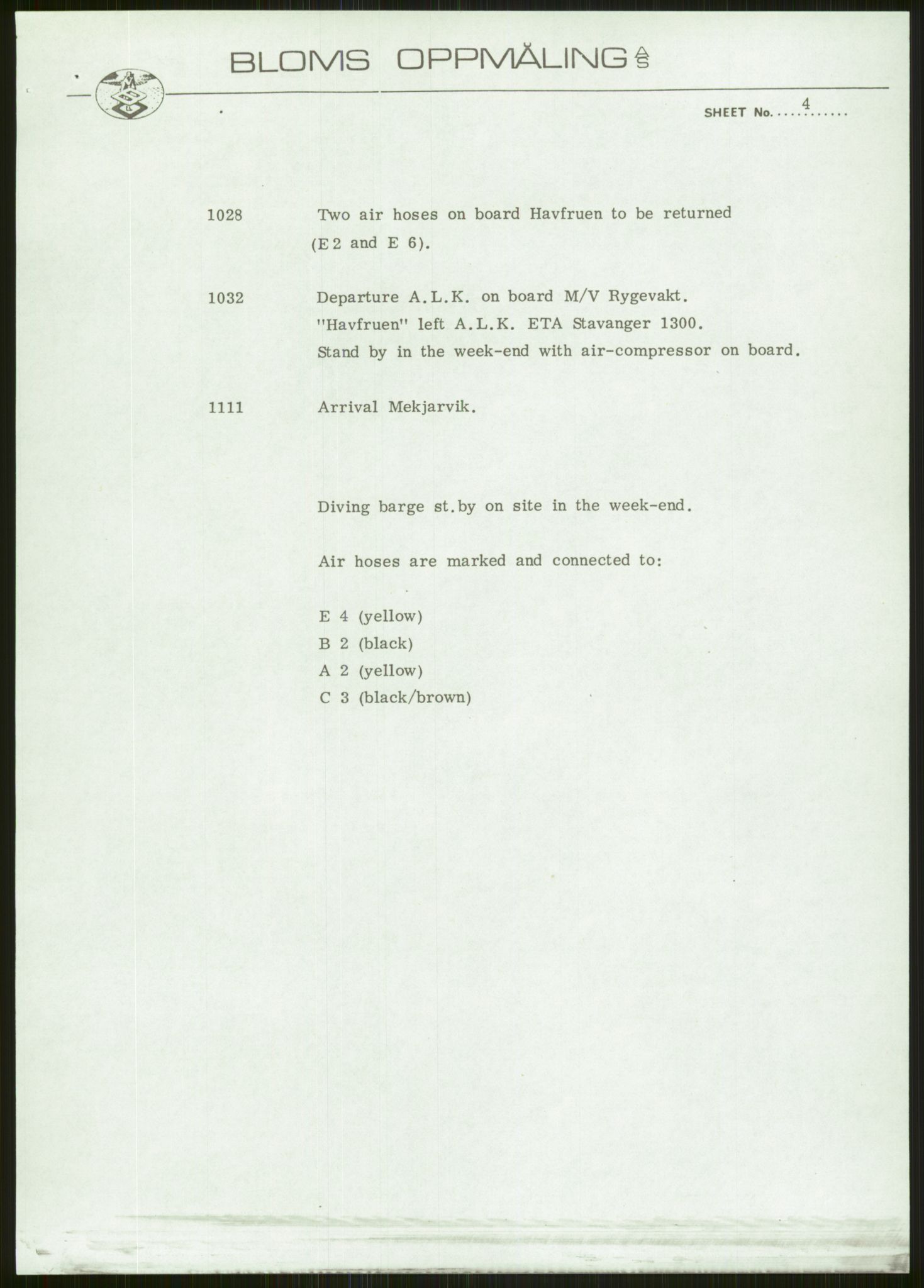 Justisdepartementet, Granskningskommisjonen ved Alexander Kielland-ulykken 27.3.1980, AV/RA-S-1165/D/L0006: A Alexander L. Kielland (Doku.liste + A3-A6, A11-A13, A18-A20-A21, A23, A31 av 31)/Dykkerjournaler, 1980-1981, p. 240