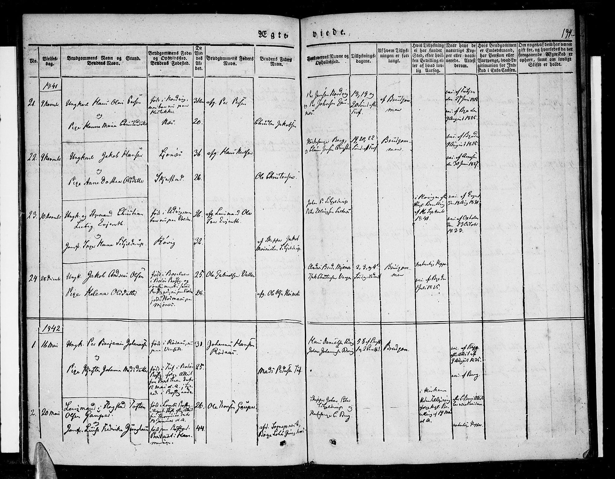 Ministerialprotokoller, klokkerbøker og fødselsregistre - Nordland, AV/SAT-A-1459/852/L0737: Parish register (official) no. 852A07, 1833-1849, p. 194