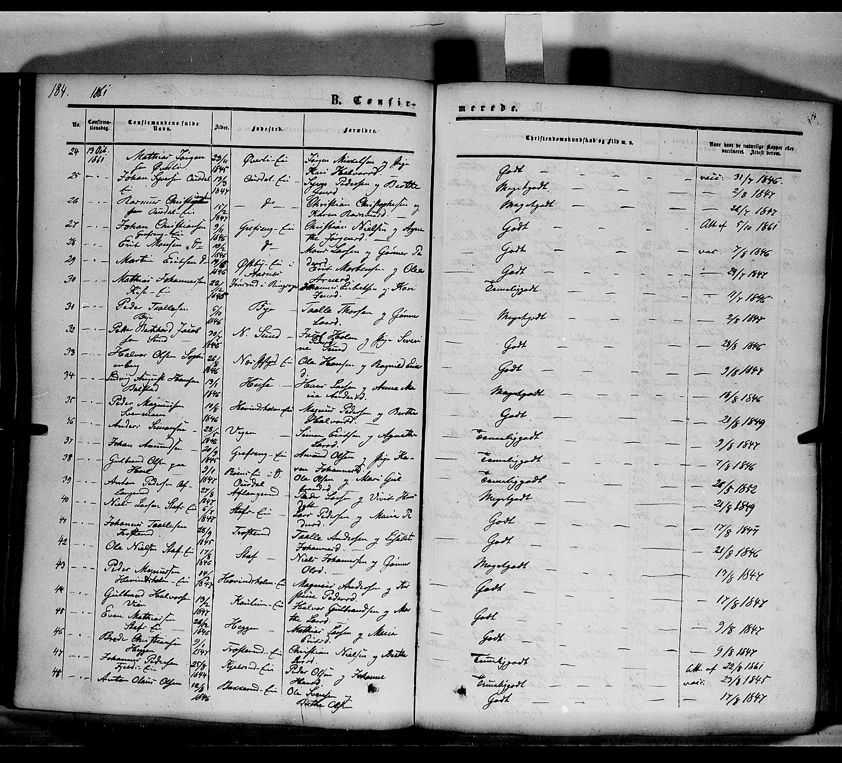 Nes prestekontor, Hedmark, SAH/PREST-020/K/Ka/L0004: Parish register (official) no. 4, 1852-1886, p. 184
