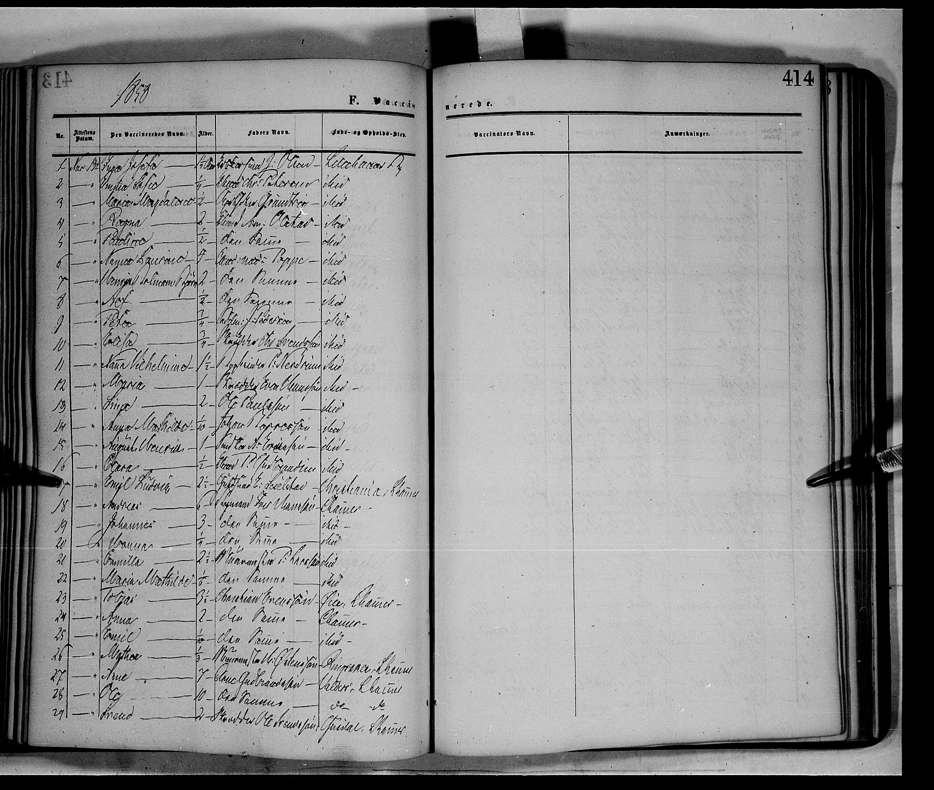 Fåberg prestekontor, SAH/PREST-086/H/Ha/Haa/L0006: Parish register (official) no. 6B, 1855-1867, p. 414