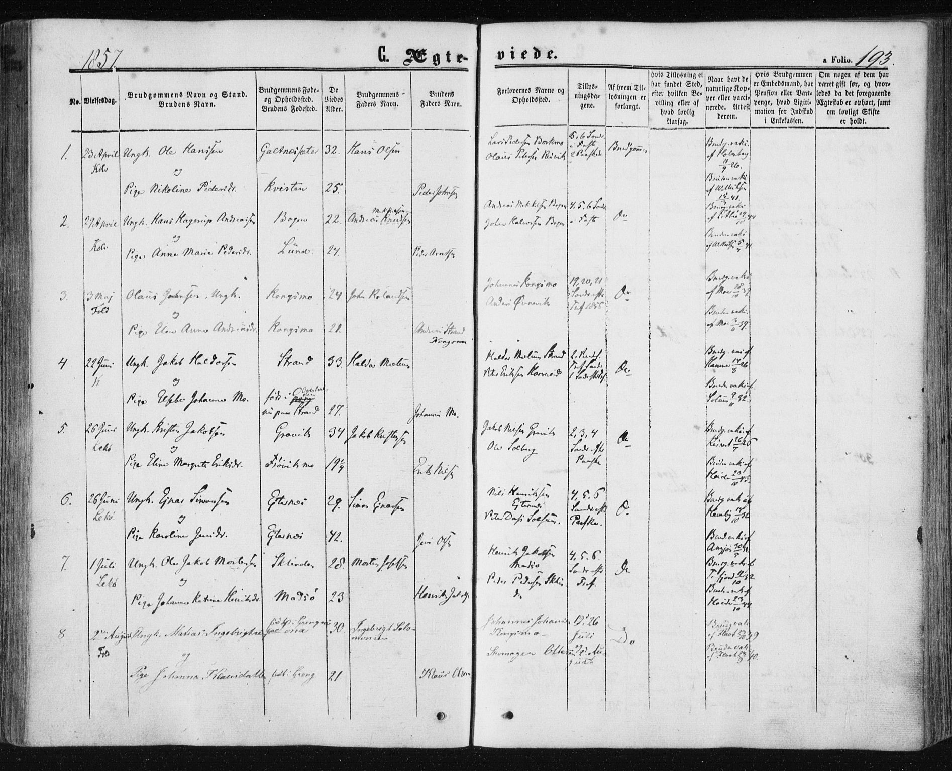 Ministerialprotokoller, klokkerbøker og fødselsregistre - Nord-Trøndelag, SAT/A-1458/780/L0641: Parish register (official) no. 780A06, 1857-1874, p. 193