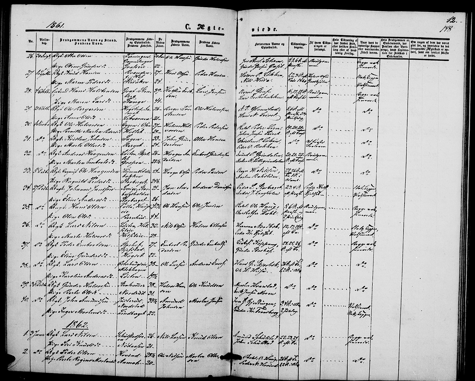 Elverum prestekontor, SAH/PREST-044/H/Ha/Hab/L0003: Parish register (copy) no. 3, 1856-1865, p. 148