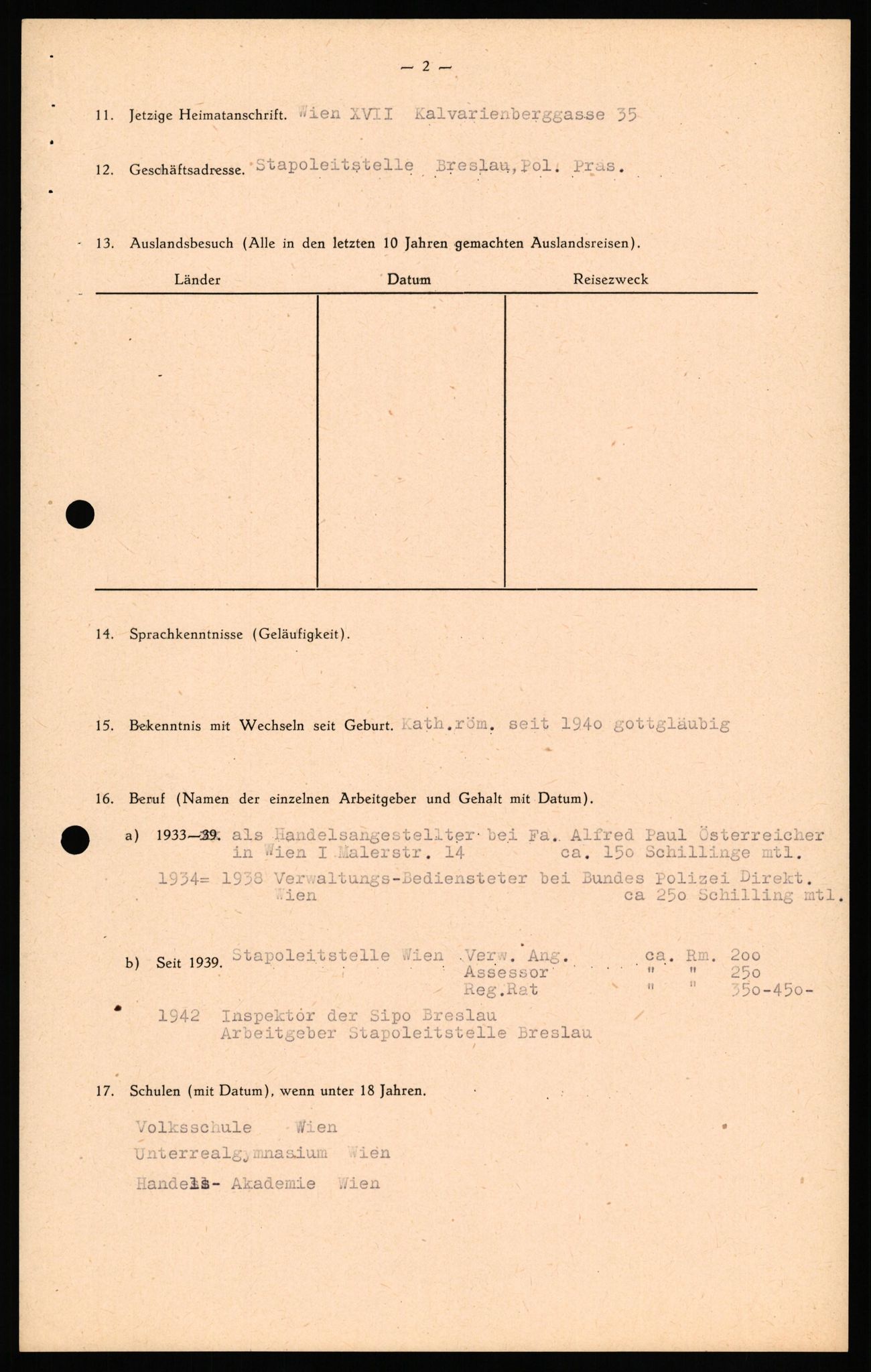 Forsvaret, Forsvarets overkommando II, AV/RA-RAFA-3915/D/Db/L0039: CI Questionaires. Tyske okkupasjonsstyrker i Norge. Østerrikere., 1945-1946, p. 196
