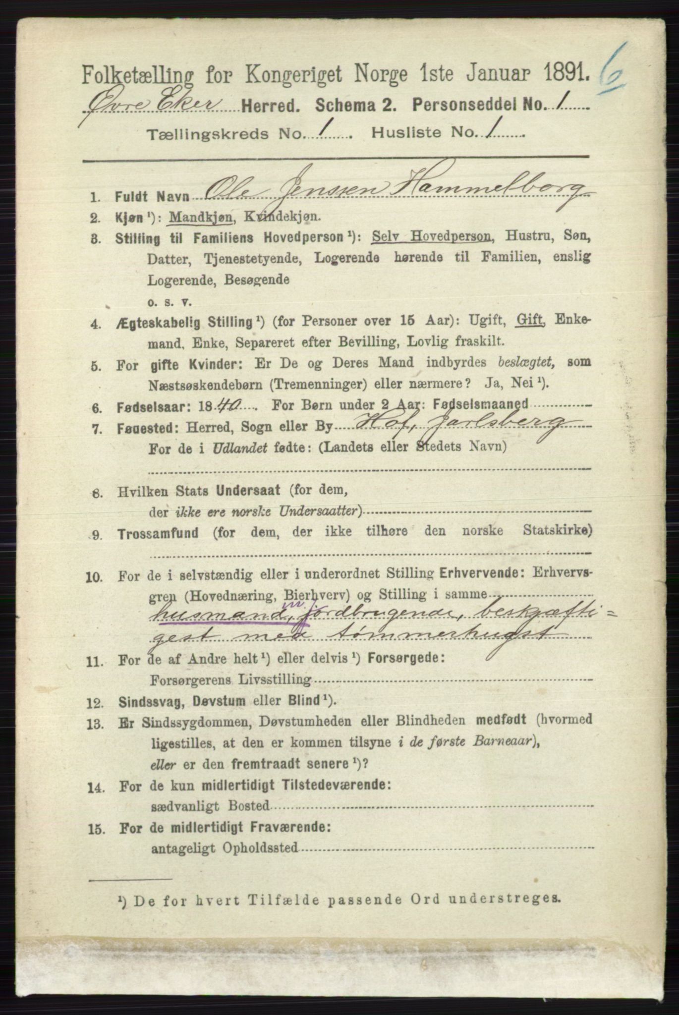 RA, 1891 census for 0624 Øvre Eiker, 1891, p. 7825