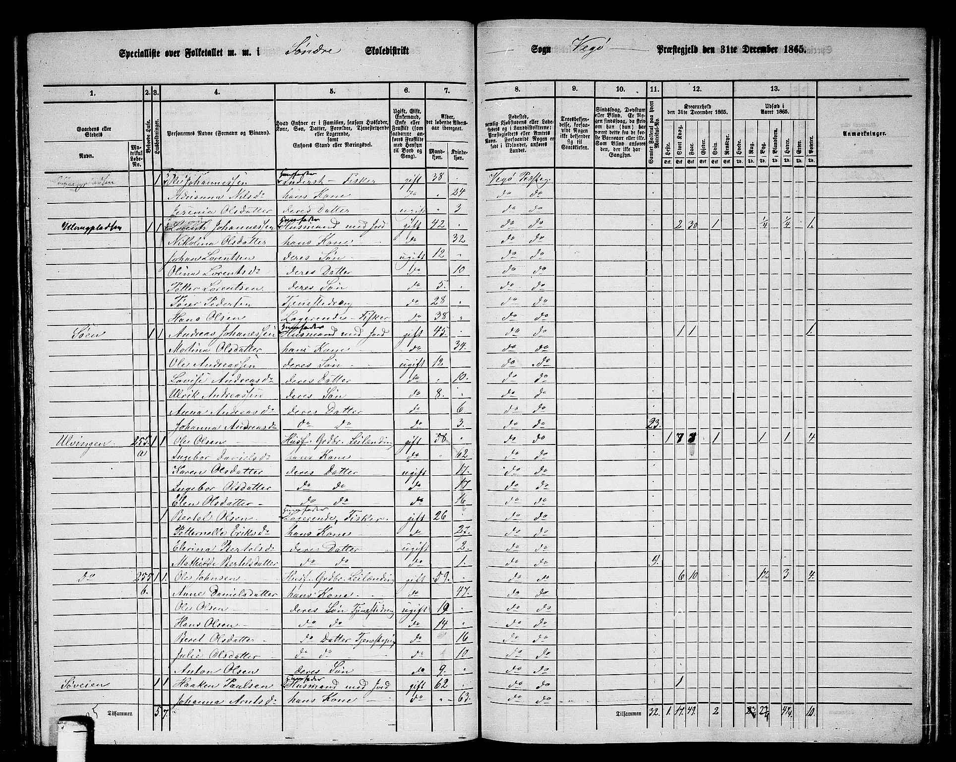 RA, 1865 census for Vega, 1865, p. 33