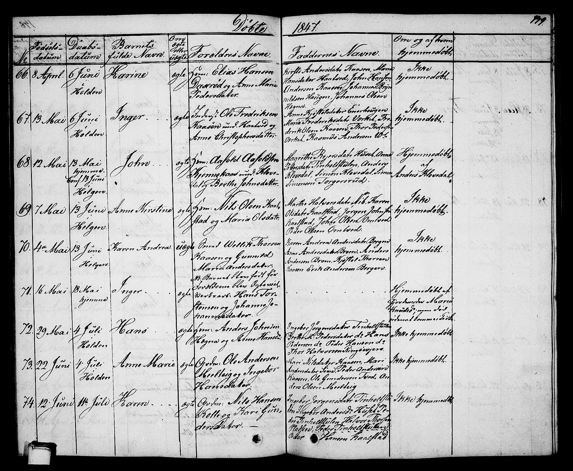 Holla kirkebøker, AV/SAKO-A-272/G/Ga/L0002: Parish register (copy) no. I 2, 1830-1848, p. 179
