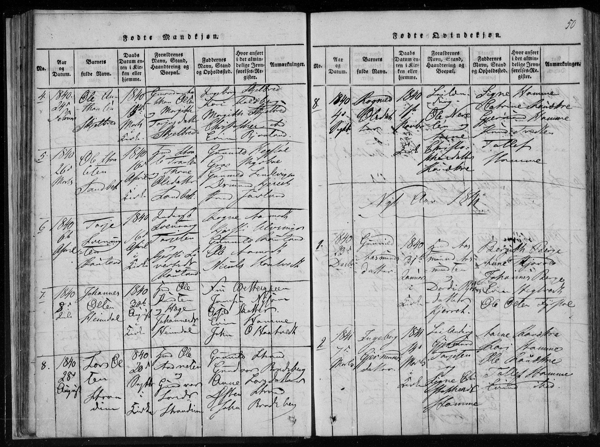 Lårdal kirkebøker, SAKO/A-284/F/Fa/L0005: Parish register (official) no. I 5, 1815-1860, p. 50