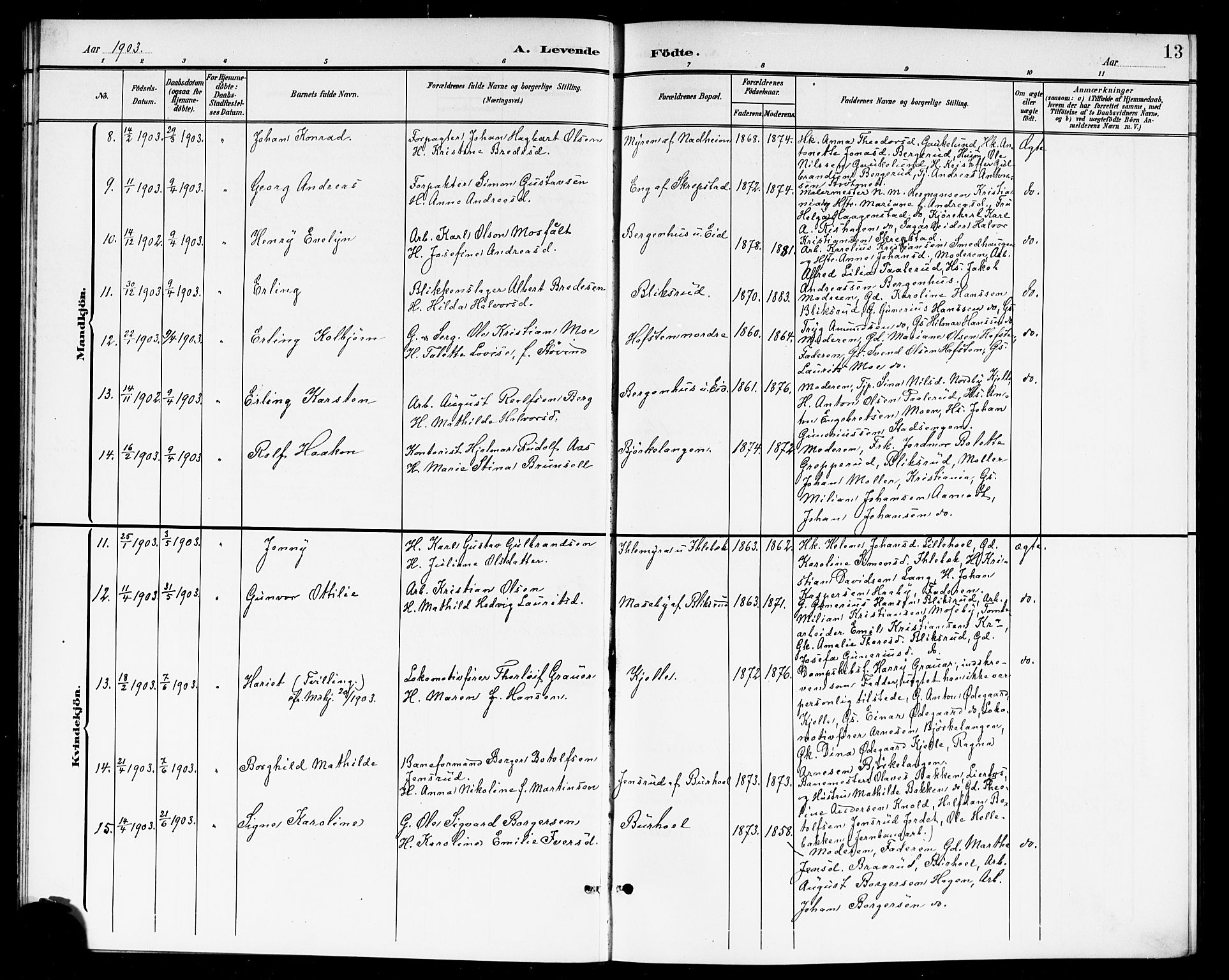 Høland prestekontor Kirkebøker, SAO/A-10346a/G/Ga/L0007: Parish register (copy) no. I 7, 1902-1914, p. 13