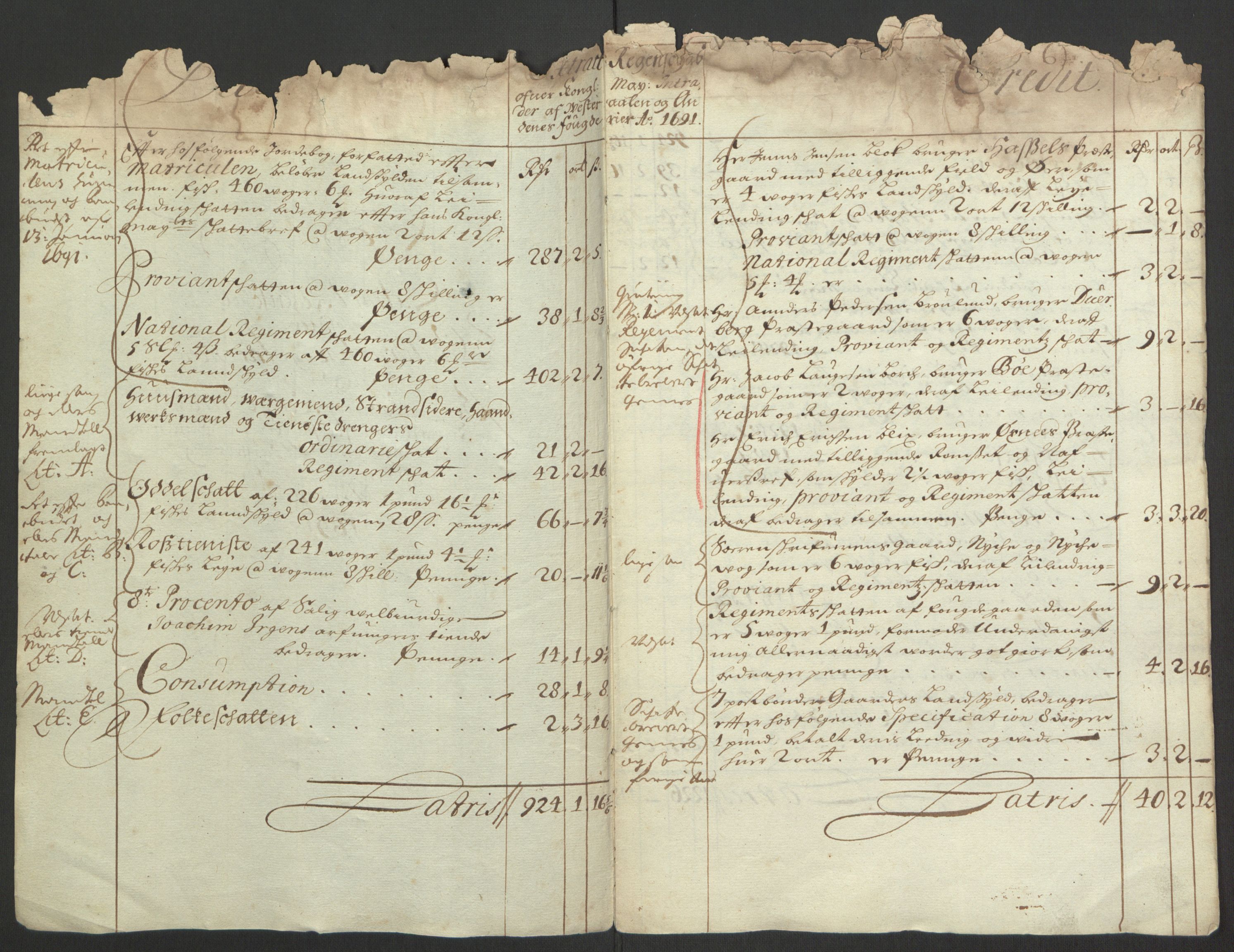 Rentekammeret inntil 1814, Reviderte regnskaper, Fogderegnskap, AV/RA-EA-4092/R67/L4676: Fogderegnskap Vesterålen, Andenes og Lofoten, 1691-1693, p. 5