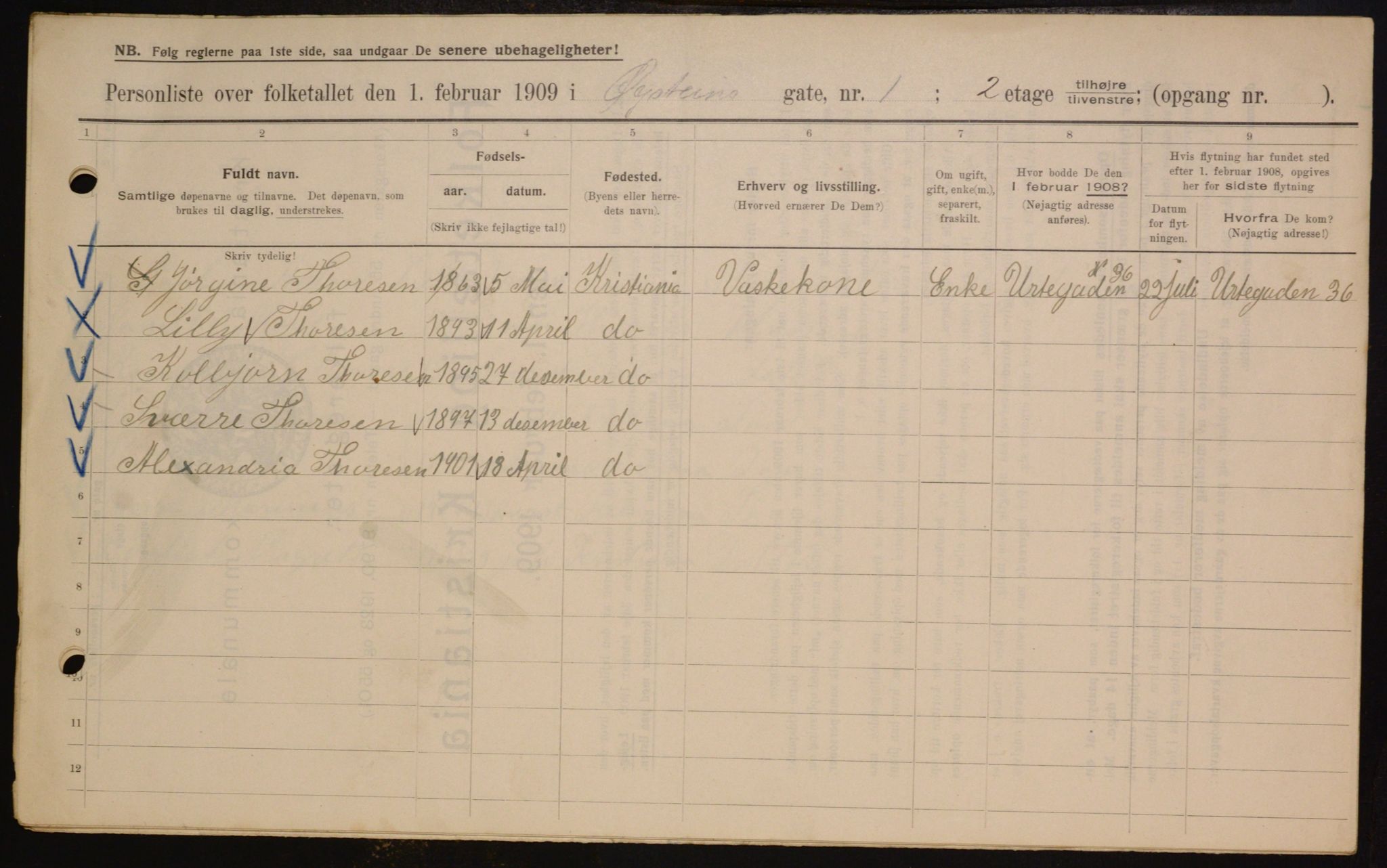 OBA, Municipal Census 1909 for Kristiania, 1909, p. 29534