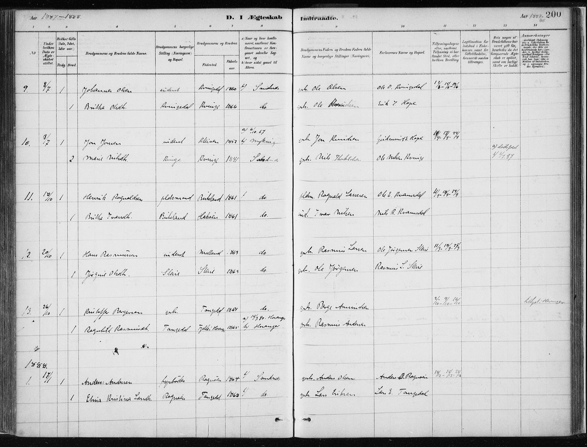 Masfjorden sokneprestembete, AV/SAB-A-77001: Parish register (official) no. B  1, 1876-1899, p. 200