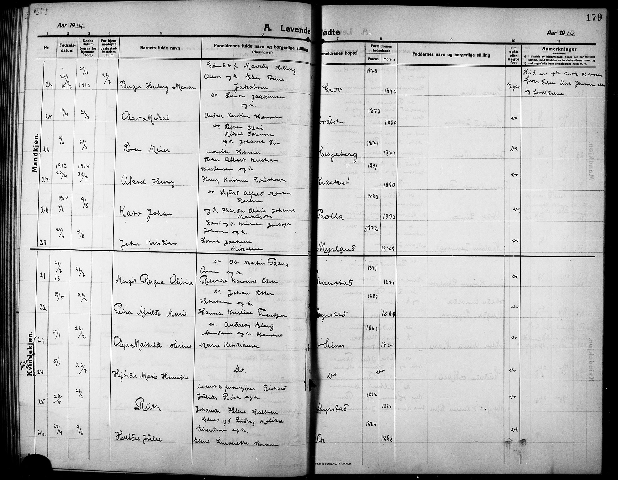 Ibestad sokneprestembete, AV/SATØ-S-0077/H/Ha/Hab/L0009klokker: Parish register (copy) no. 9, 1902-1914, p. 179