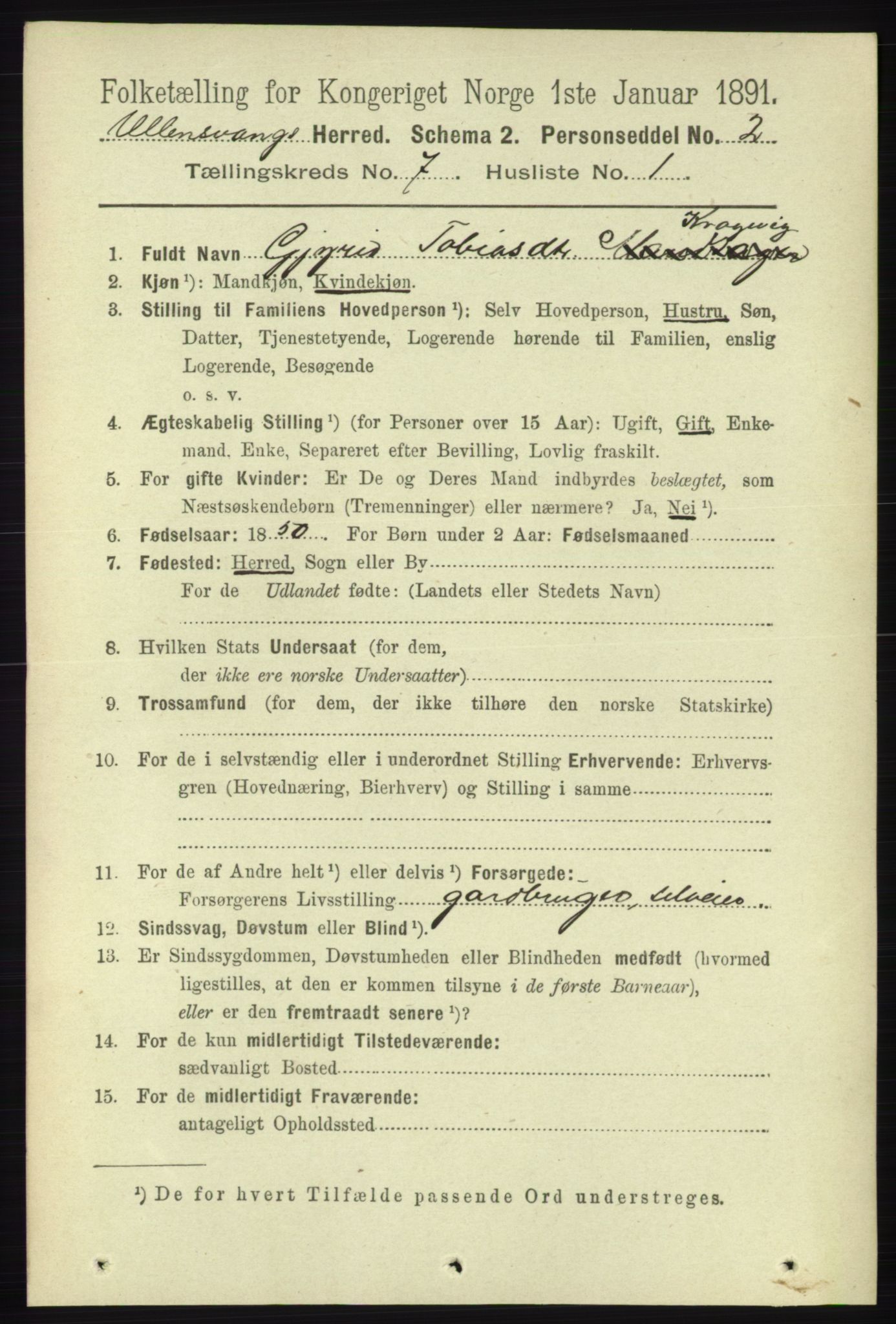 RA, 1891 census for 1230 Ullensvang, 1891, p. 2354