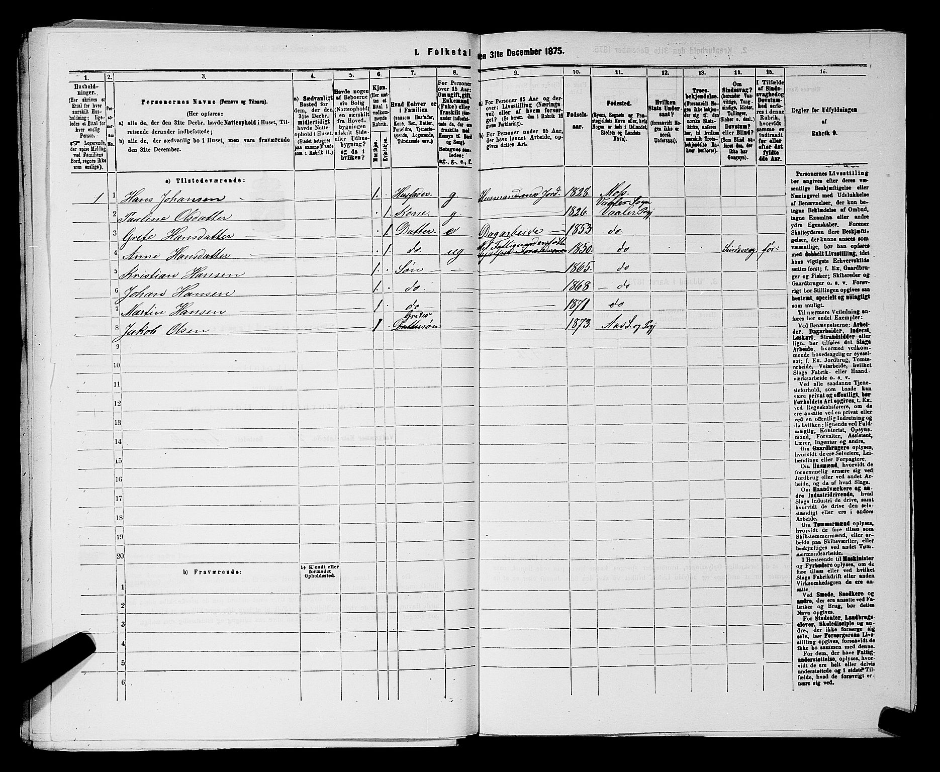 RA, 1875 census for 0137P Våler, 1875, p. 398