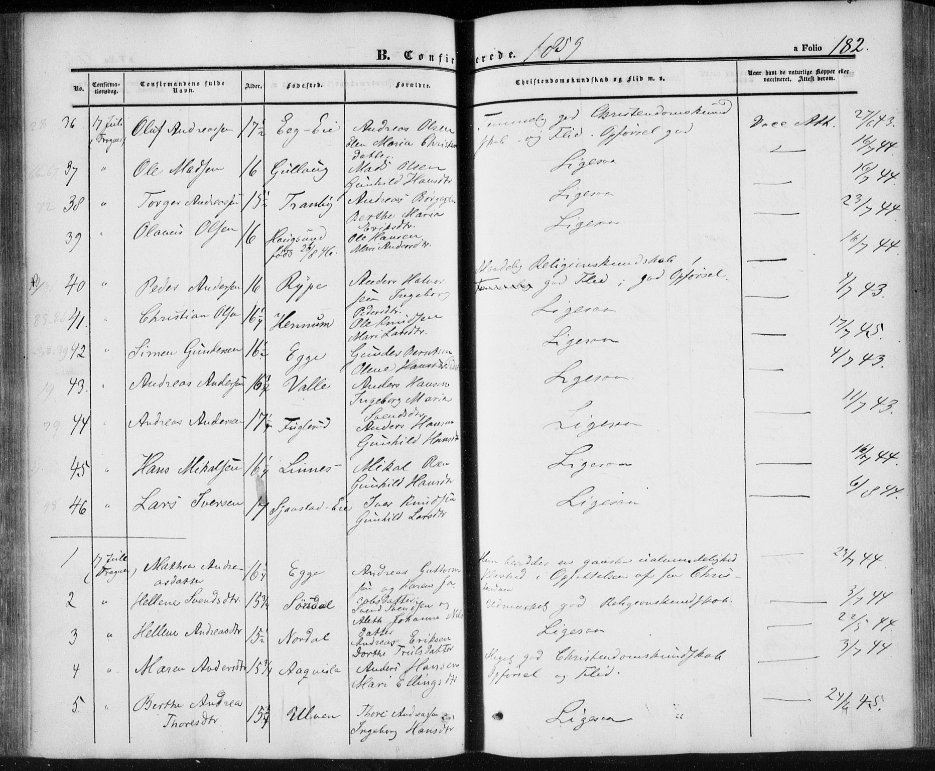 Lier kirkebøker, AV/SAKO-A-230/F/Fa/L0012: Parish register (official) no. I 12, 1854-1864, p. 182