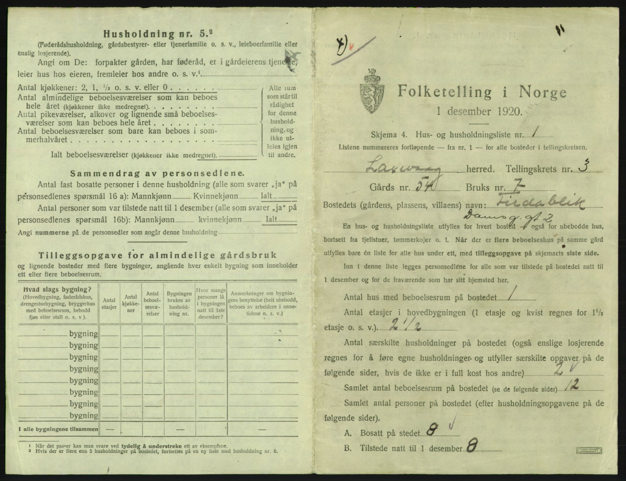 SAB, 1920 census for Laksevåg, 1920, p. 536