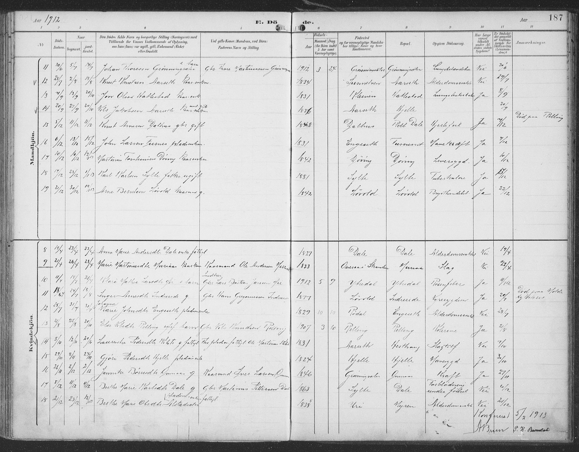 Ministerialprotokoller, klokkerbøker og fødselsregistre - Møre og Romsdal, AV/SAT-A-1454/519/L0256: Parish register (official) no. 519A15, 1895-1912, p. 187