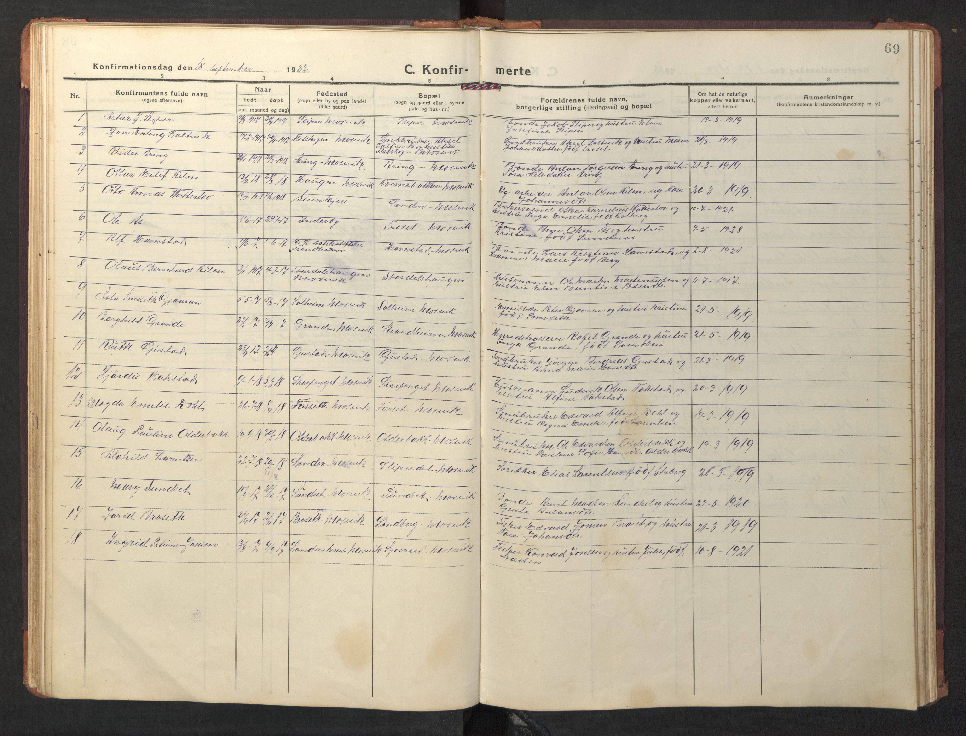 Ministerialprotokoller, klokkerbøker og fødselsregistre - Nord-Trøndelag, SAT/A-1458/733/L0328: Parish register (copy) no. 733C03, 1919-1966, p. 69