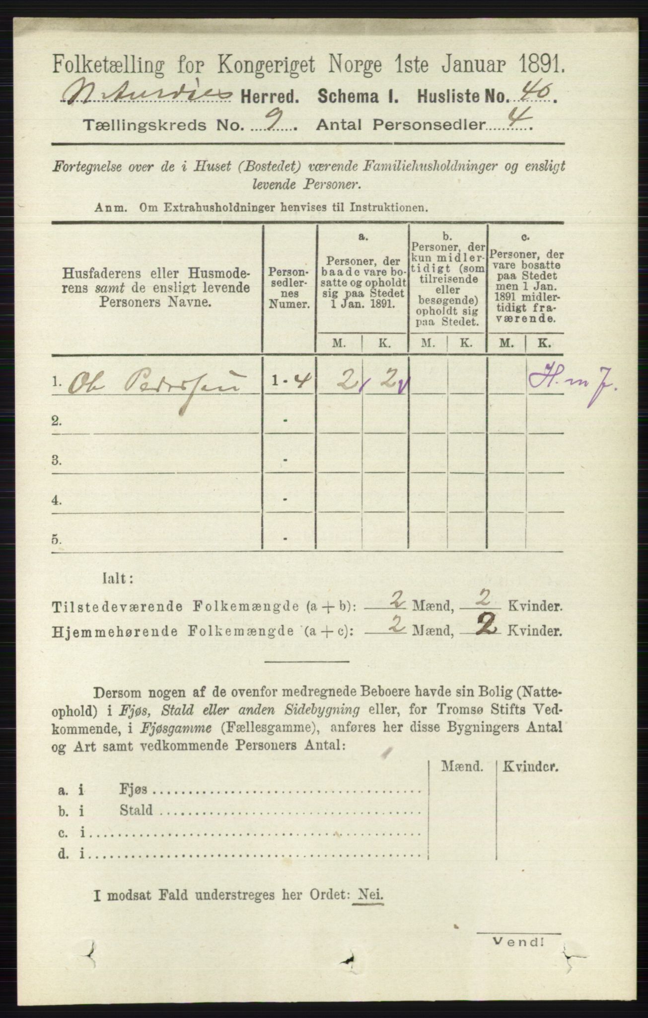 RA, 1891 census for 0542 Nord-Aurdal, 1891, p. 3407