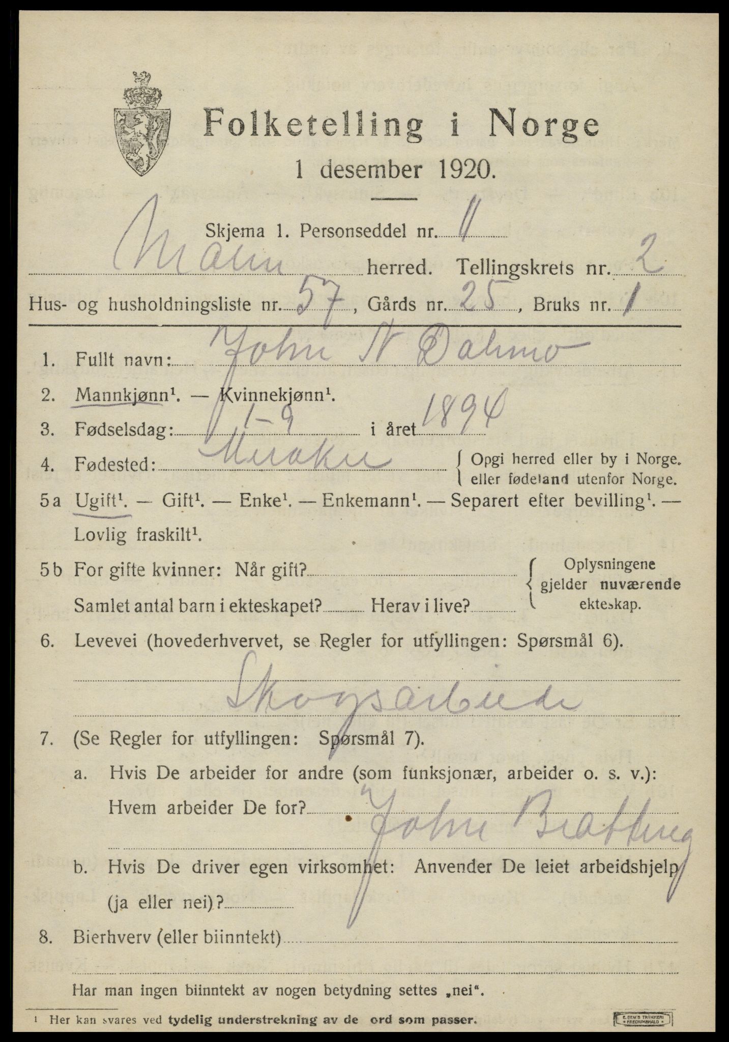 SAT, 1920 census for Malm, 1920, p. 1801