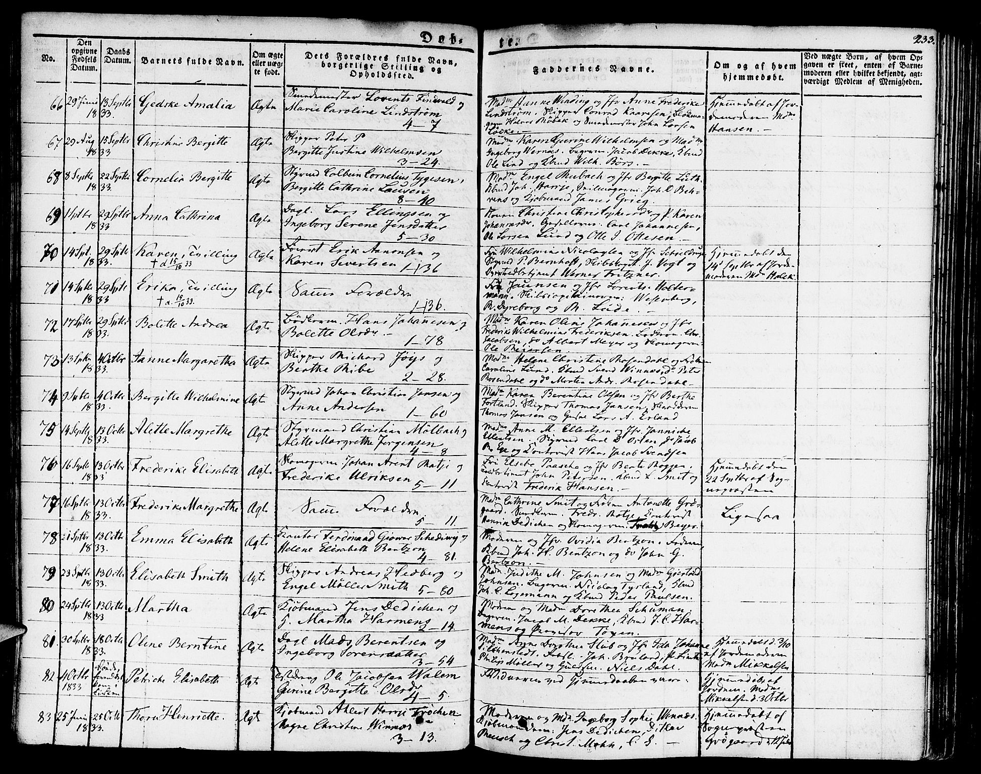 Nykirken Sokneprestembete, AV/SAB-A-77101/H/Haa/L0012: Parish register (official) no. A 12, 1821-1844, p. 233