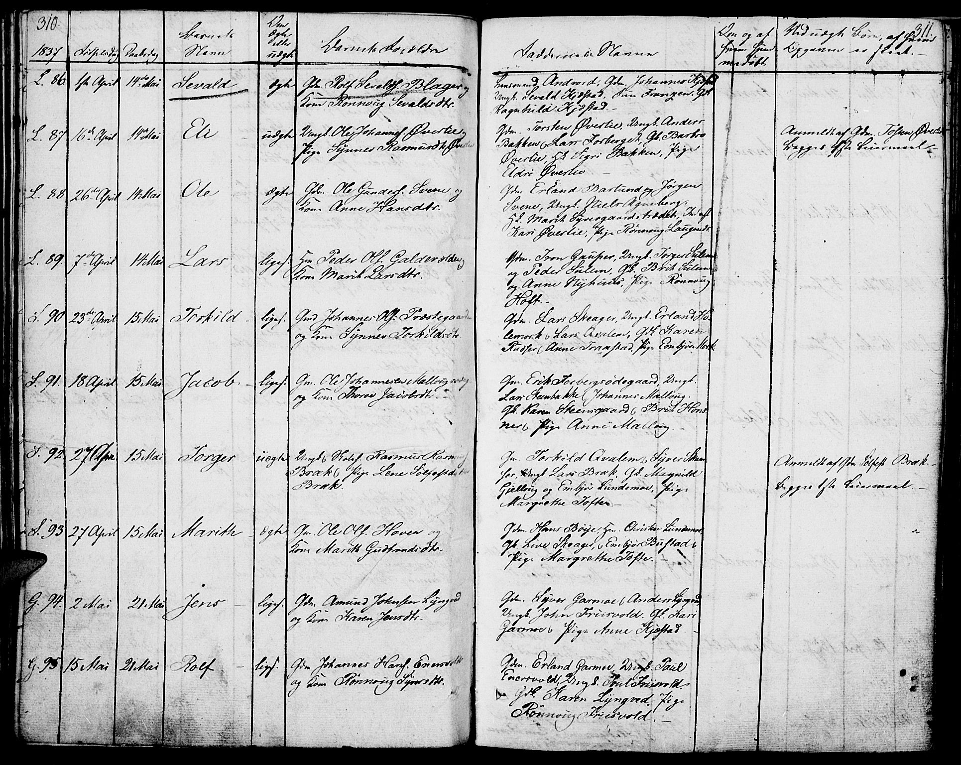 Lom prestekontor, SAH/PREST-070/K/L0005: Parish register (official) no. 5, 1825-1837, p. 310-311